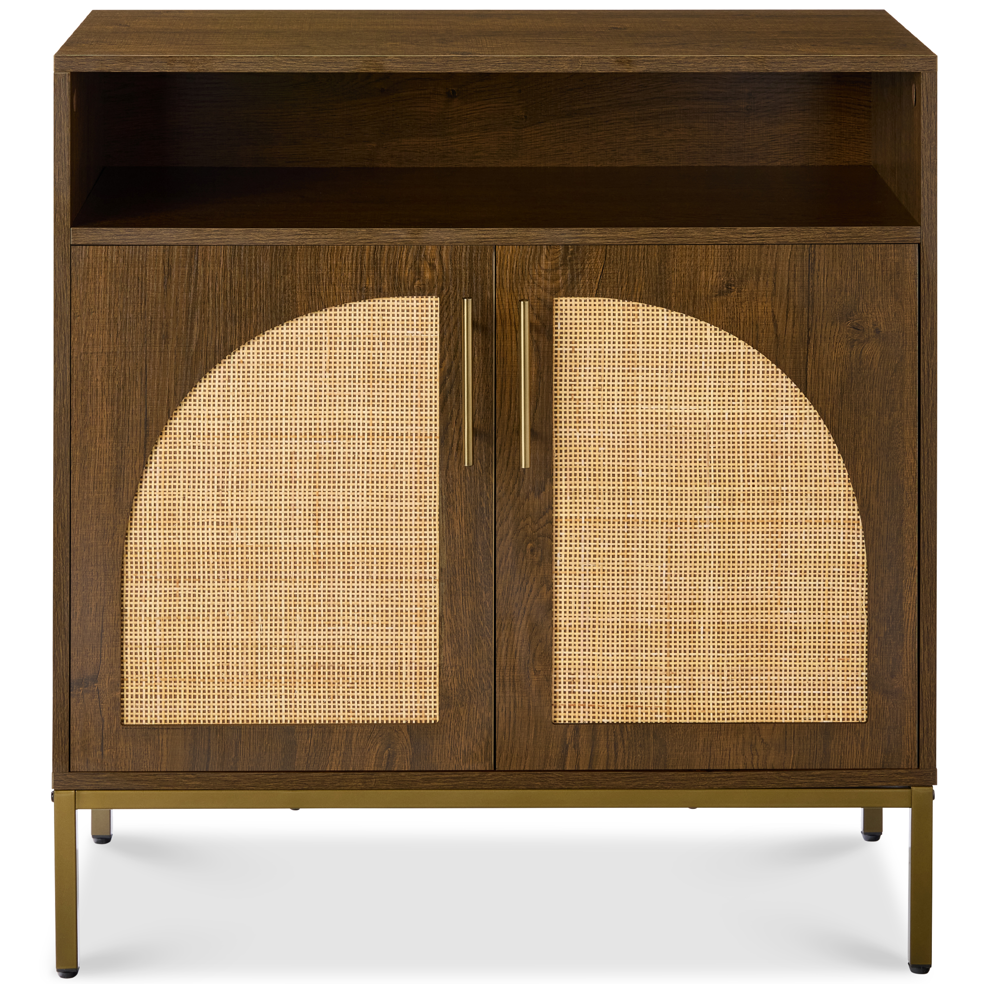 Arched 2-Door Rattan Cabinet, Sideboard, Buffet, w/ Cord Cutout, Adjustable Storage Shelf - Brown - Best Choice Products Online