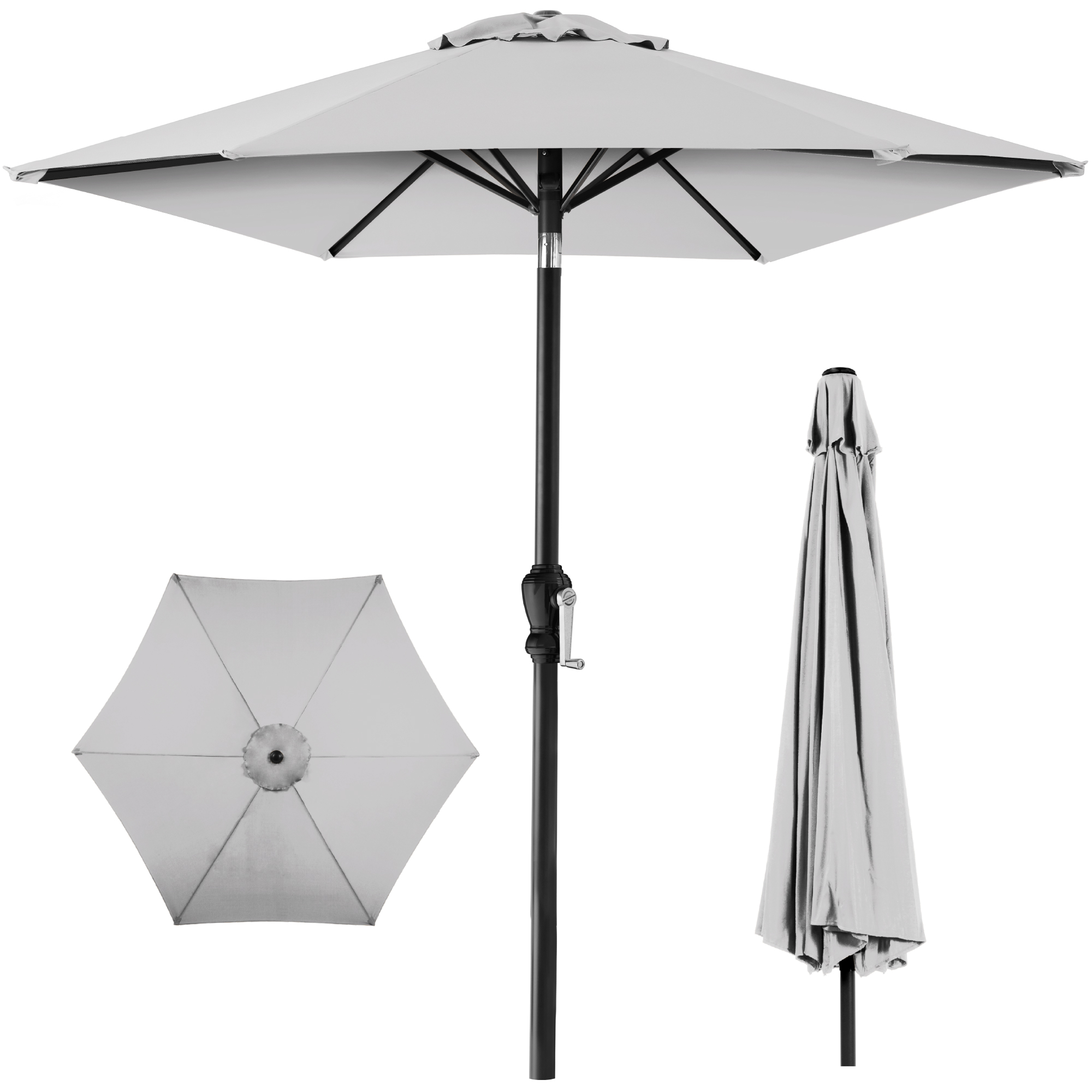 10ft Outdoor Steel Market Patio Umbrella w/ Crank, Tilt Push Button, 6 Ribs - Fog Gray - Best Choice Products Online