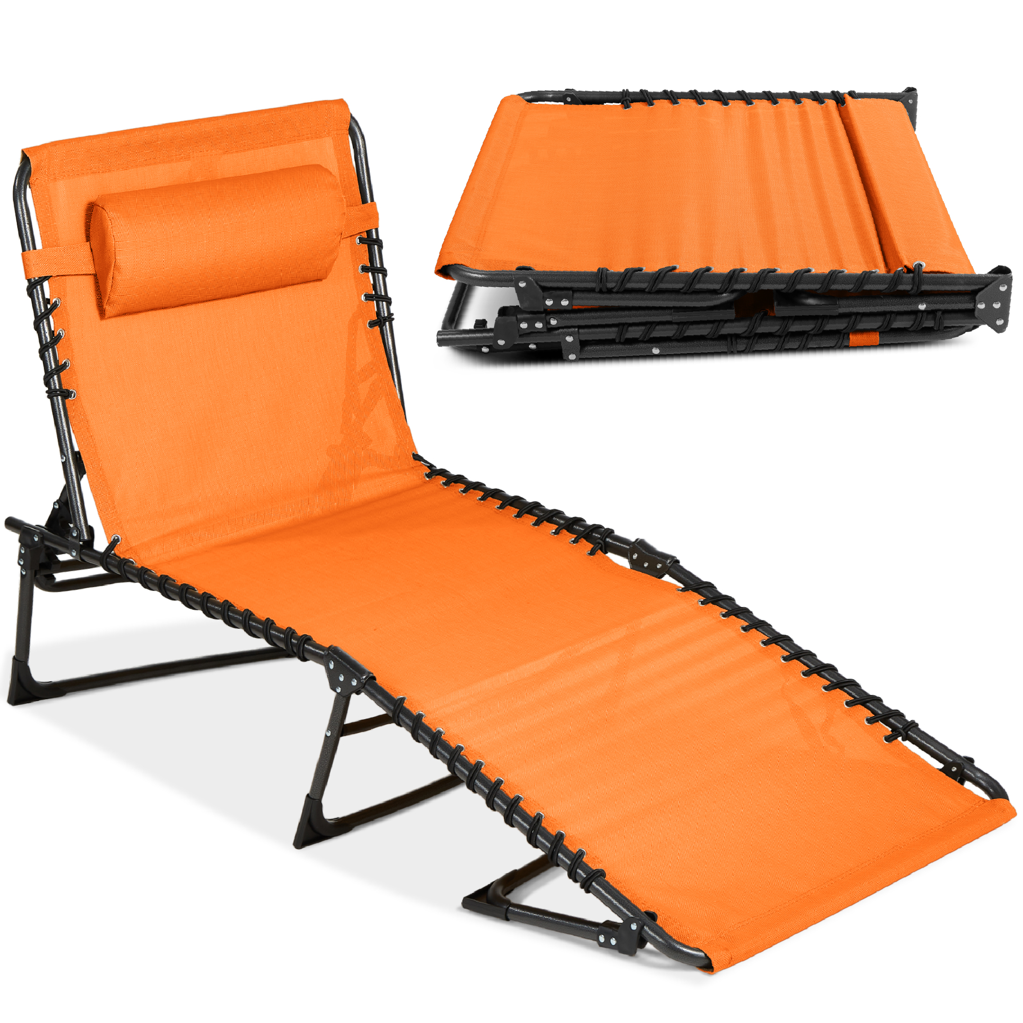 Patio Chaise Lounge Chair, Outdoor Portable Adjustable Pool Recliner w/ Pillow - Orange - Best Choice Products Online