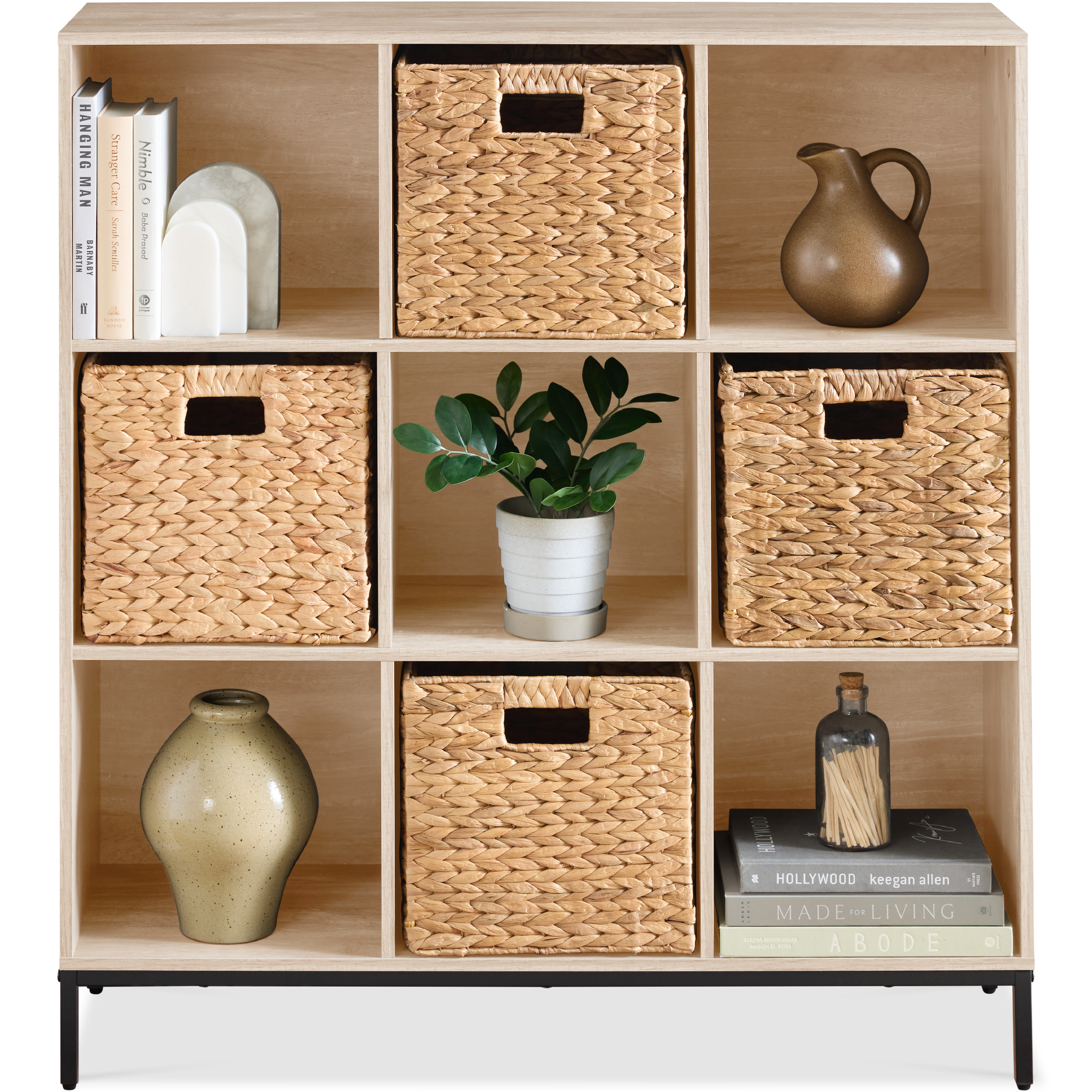Best Choice Products Elevated 9-Cube Storage Organizer, 11in Shelf, Bookcase, Display Shelf, w/ Metal Legs  Light Oak - Light Oak