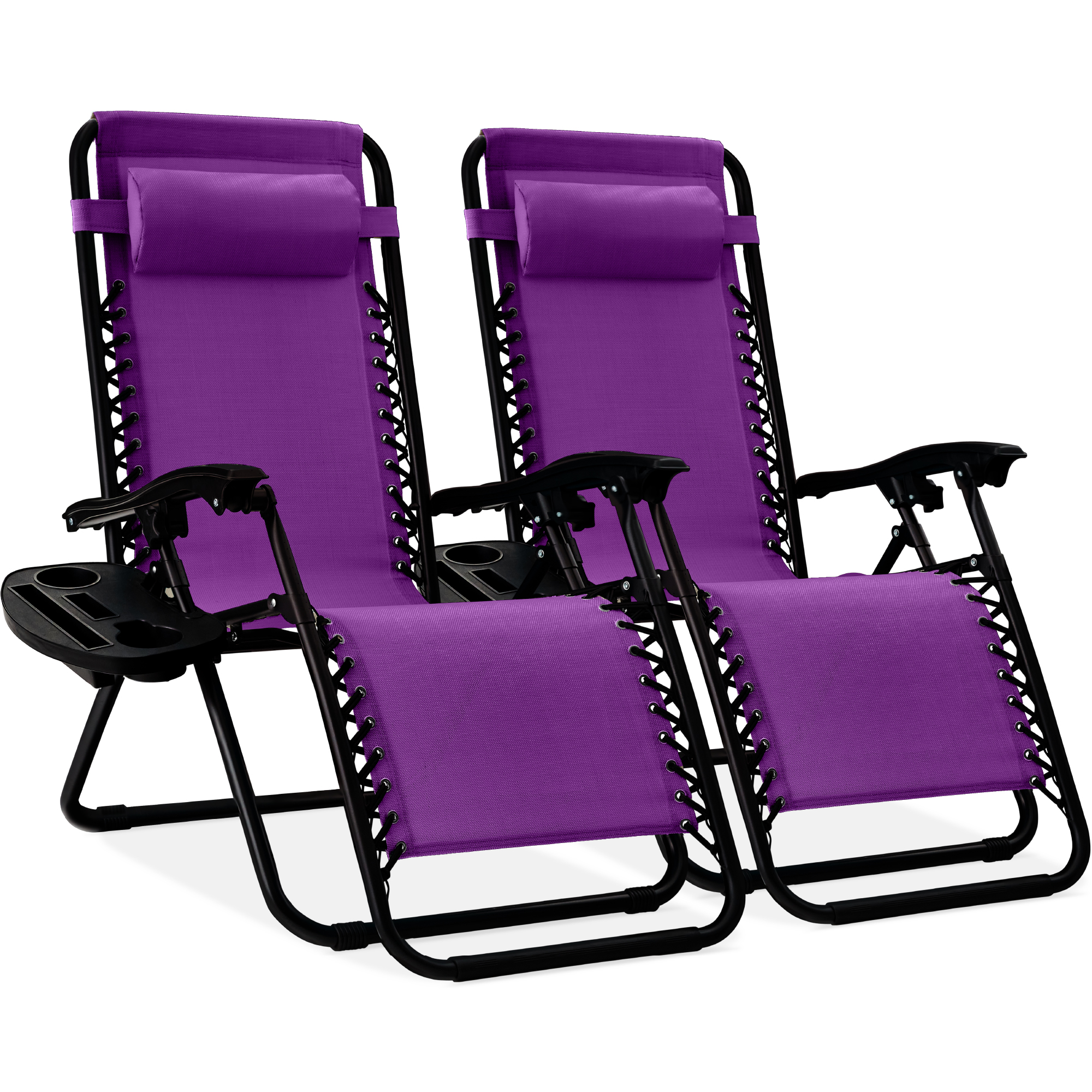 2-Pack Zero Gravity Chairs, Adjustable Lounge Recliners For Patio & Pool w/ Cup Holders - Amethyst Purple - Best Choice Products Online