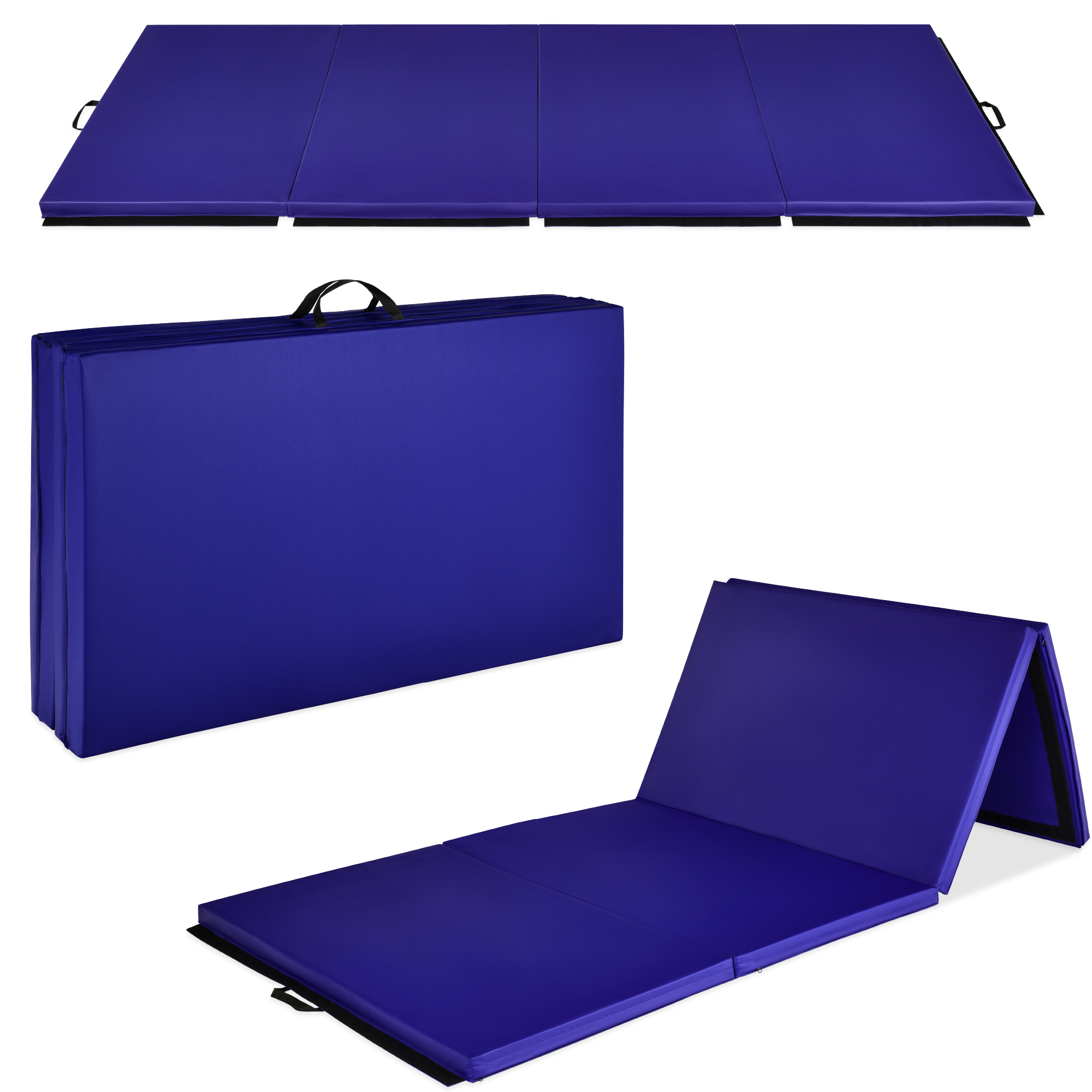 Folding Gymnastics Mat 4-Panel Exercise Workout Fitness Floor Mat w/ Handles, 10ftx4ftx2in - Royal Blue - Best Choice Products Online