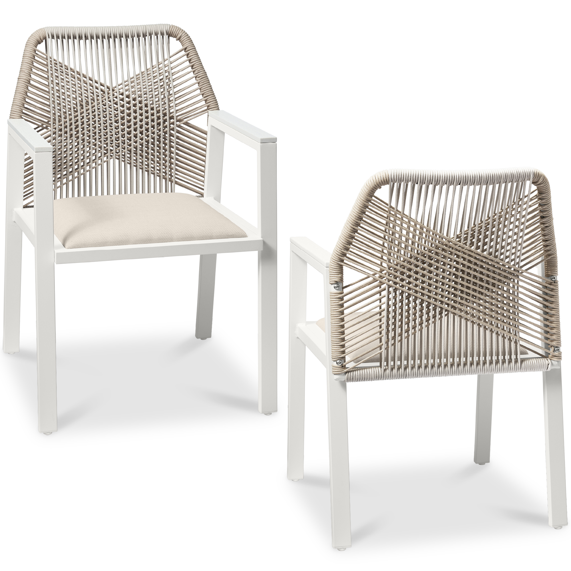 Set of 2 Indoor/Outdoor Aluminum Woven Rope Dining Chairs w/ Armrests - White/Alpine - Best Choice Products Online