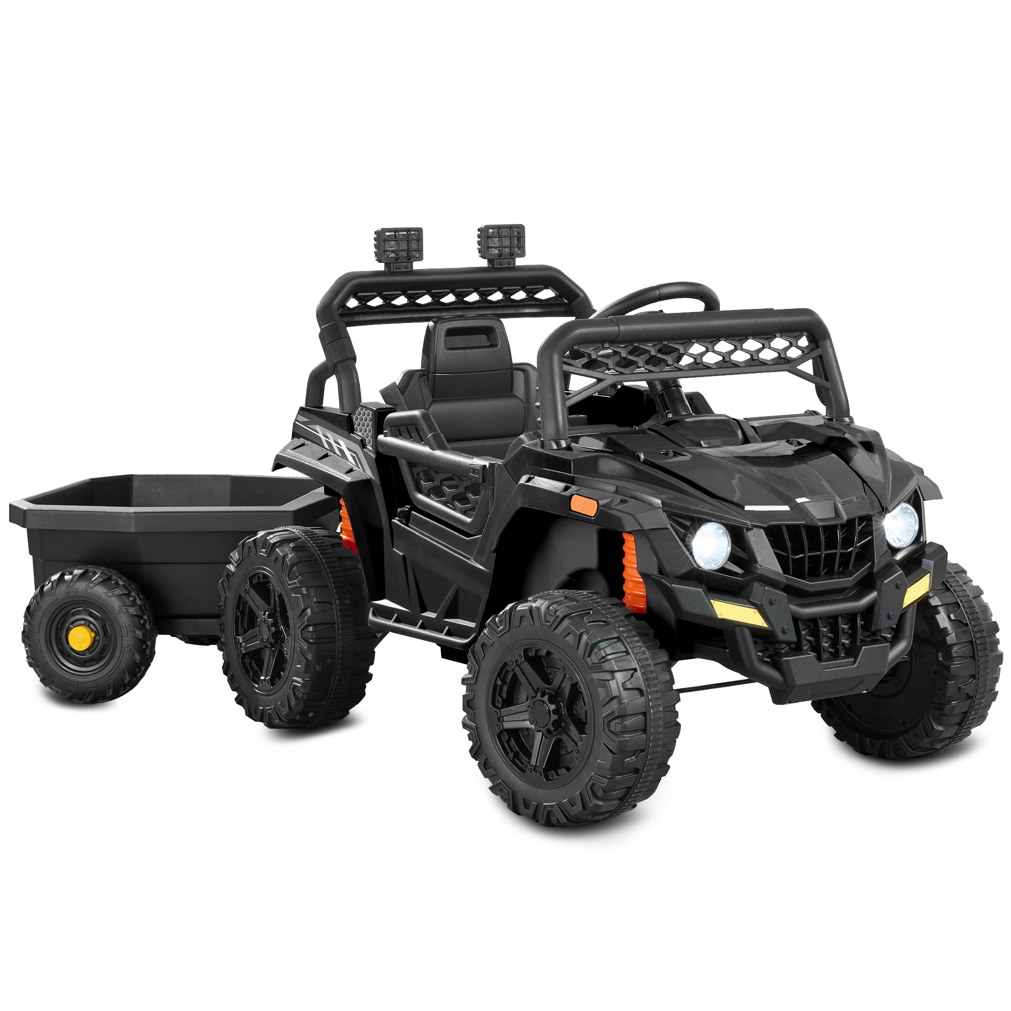 Kids 12V Electric Ride-On UTV and Trailer w/ Parent Remote Control, LED Lights - Black - Best Choice Products Online