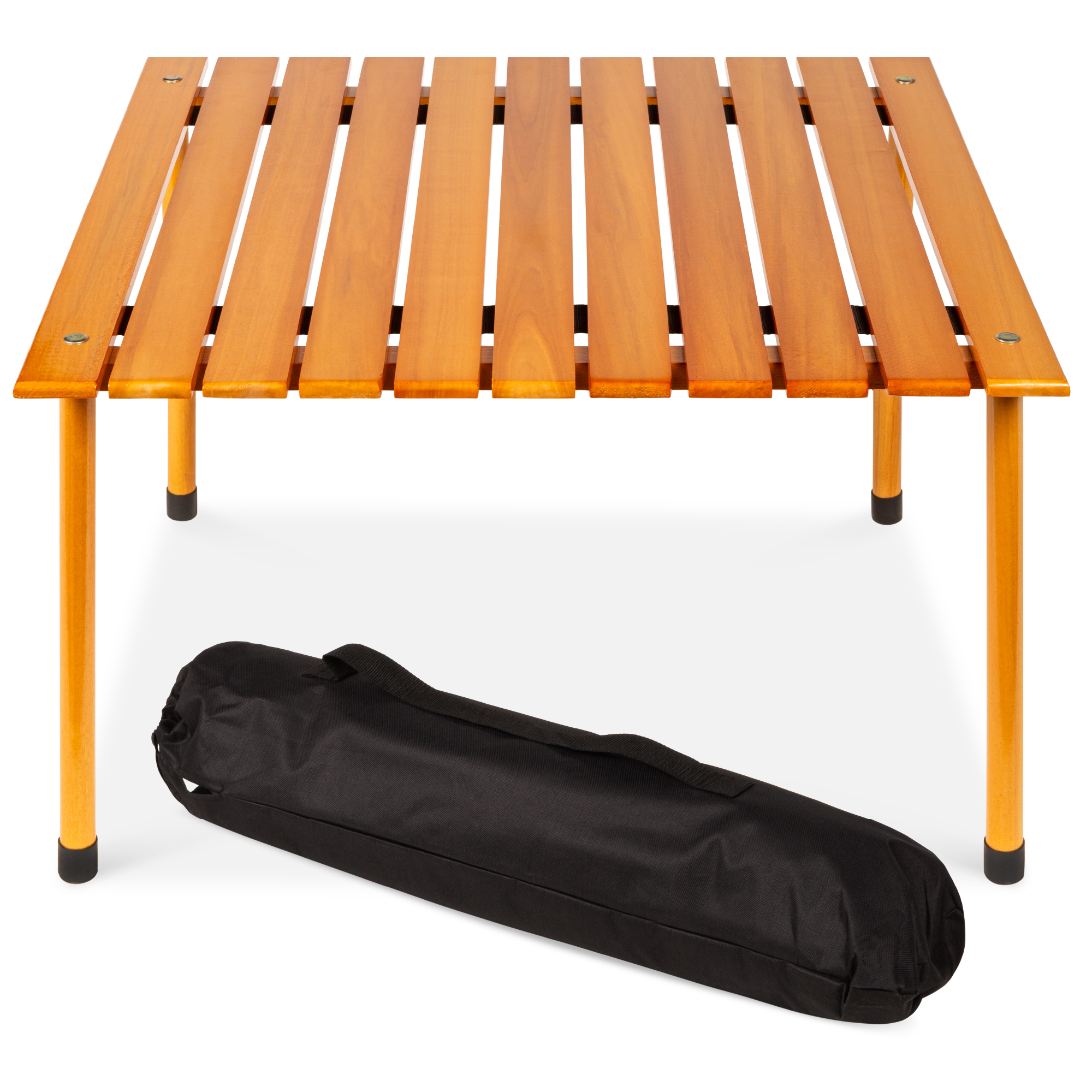 Foldable Indoor Outdoor Portable Wooden Table For Picnics, Camping, Beach w/ Carrying Case- 28x28in | Best Choice Products Online