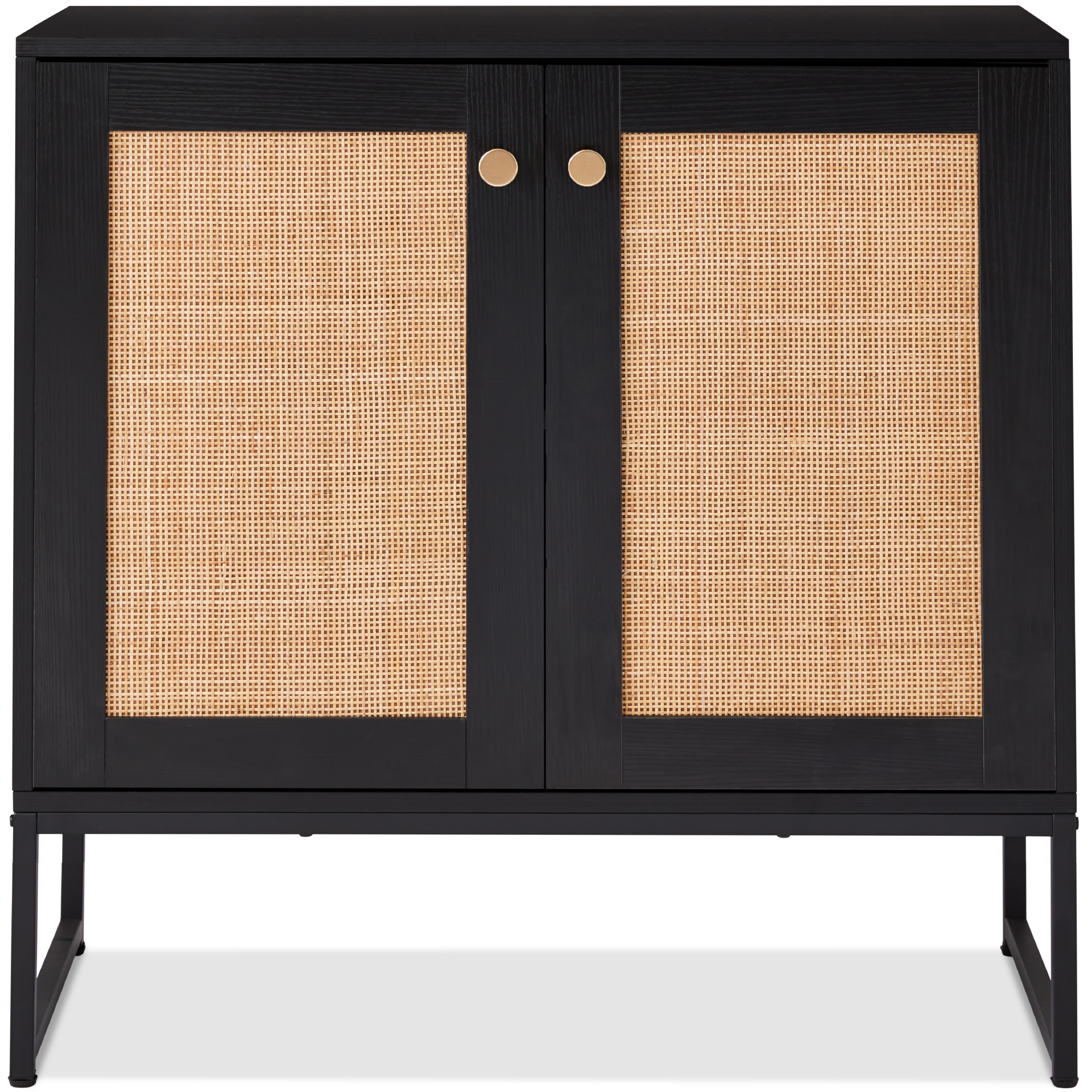 Rattan Storage Cabinet, Accent Furniture, 2-Door Cupboard w/ Non-Scratch Foot Pads - Black - Best Choice Products Online