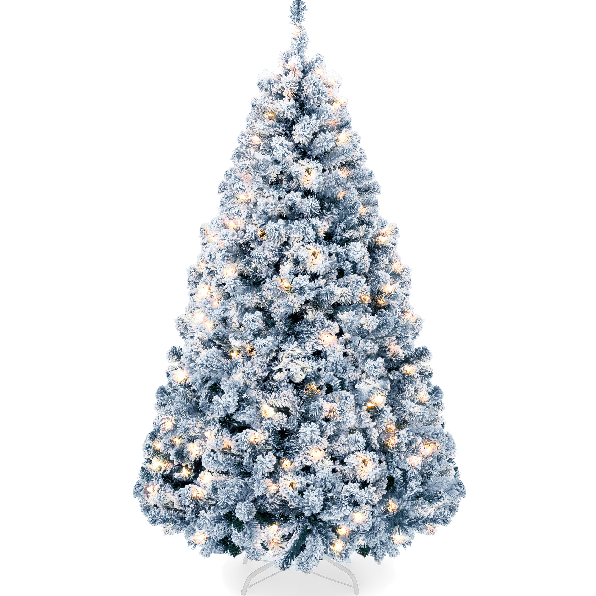 4.5ft Ice Blue Pre-Lit Christmas Pine Tree w/ Flocked Branches, 200 Warm-White Lights - Best Choice Products Online