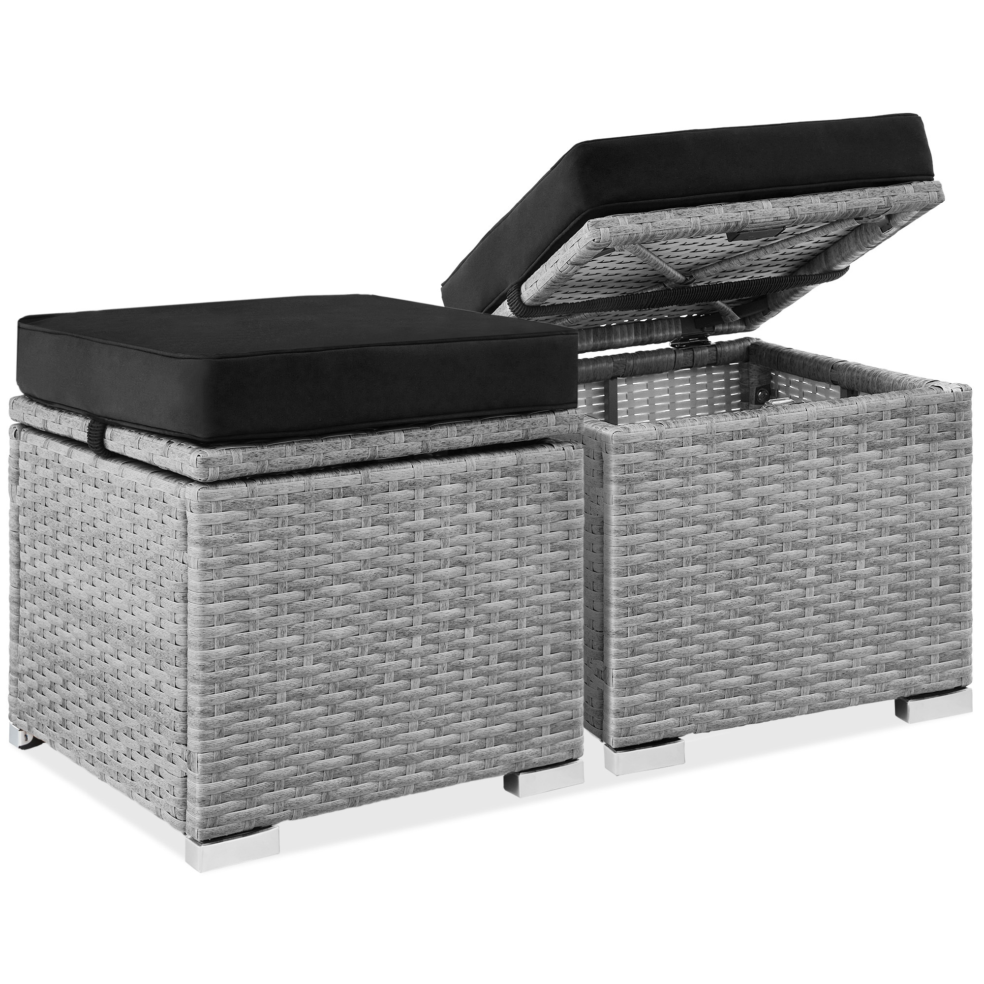 2 Wicker Ottomans, Multipurpose Storage Furniture w/ Removable Cushions, Steel Frame - Gray/Black - Best Choice Products Online