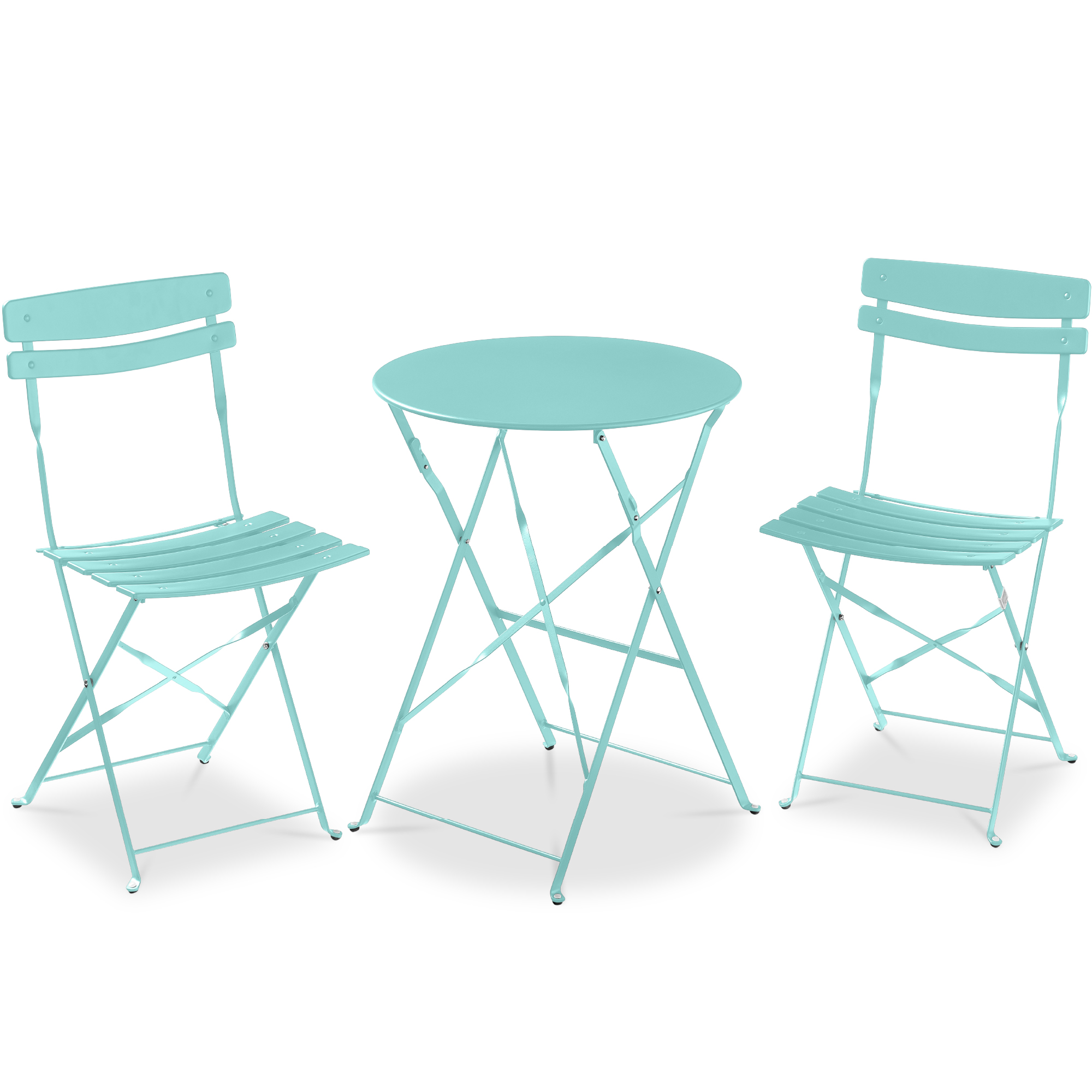3-Piece Bistro Set, Folding Patio Furniture w/ 2 Chairs & Table - Aqua Blue - Best Choice Products Online