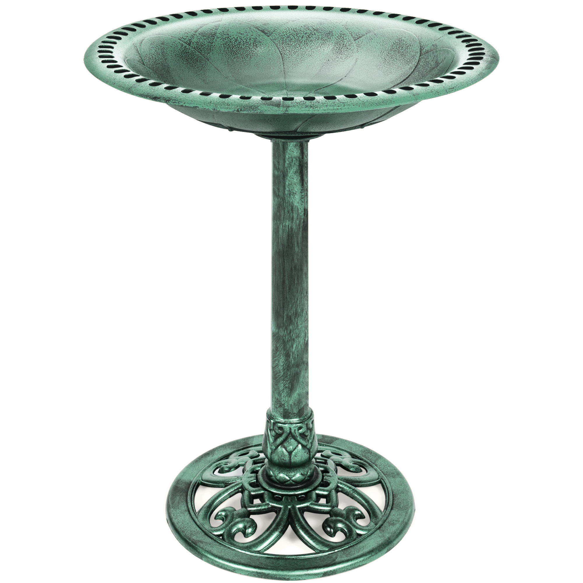 Vintage Outdoor Garden Bird Bath Accent w/ Fleur-de-Lis Accents - Mint Green - Best Choice Products Online