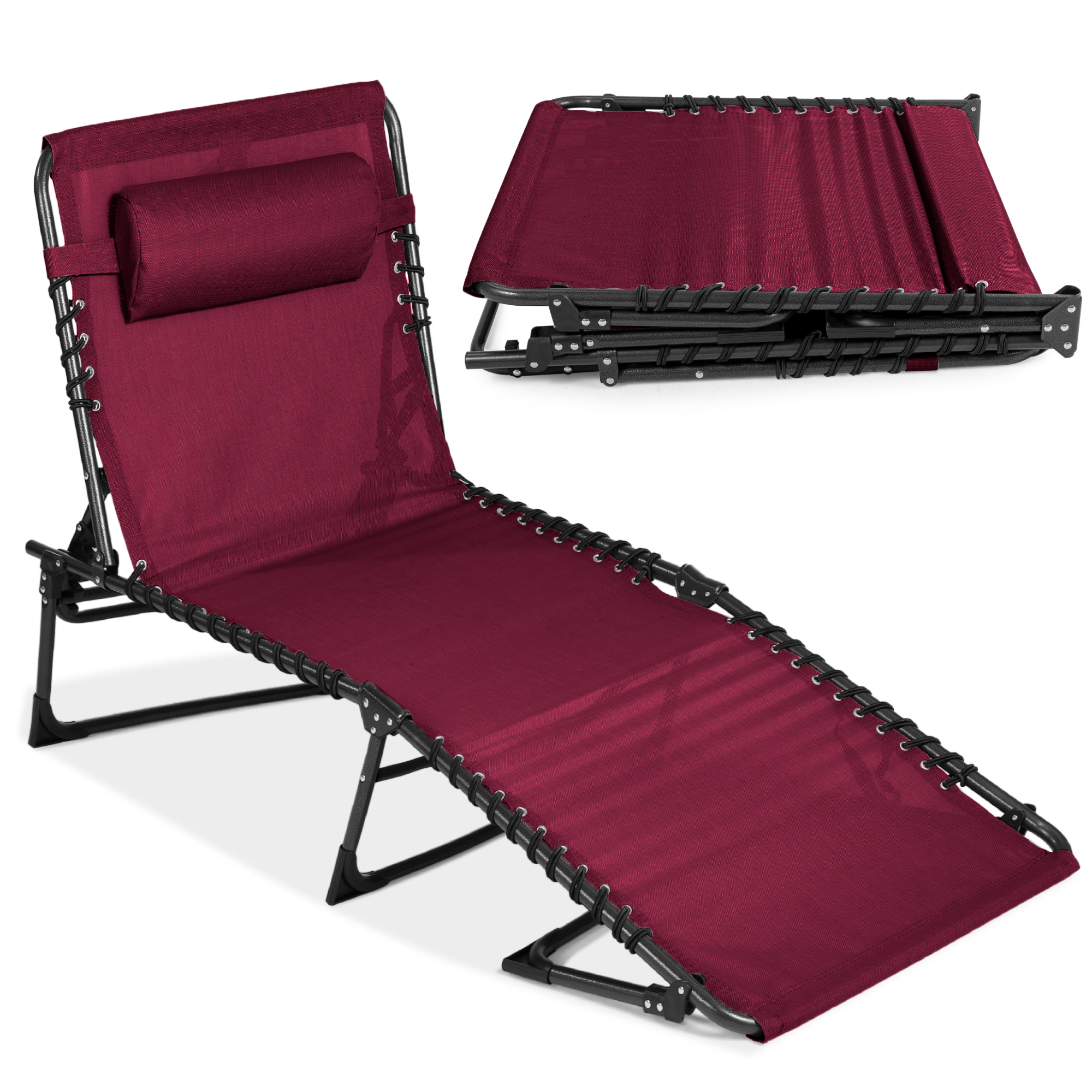 Patio Chaise Lounge Chair, Outdoor Portable Adjustable Pool Recliner w/ Pillow - Wine Red - Best Choice Products Online