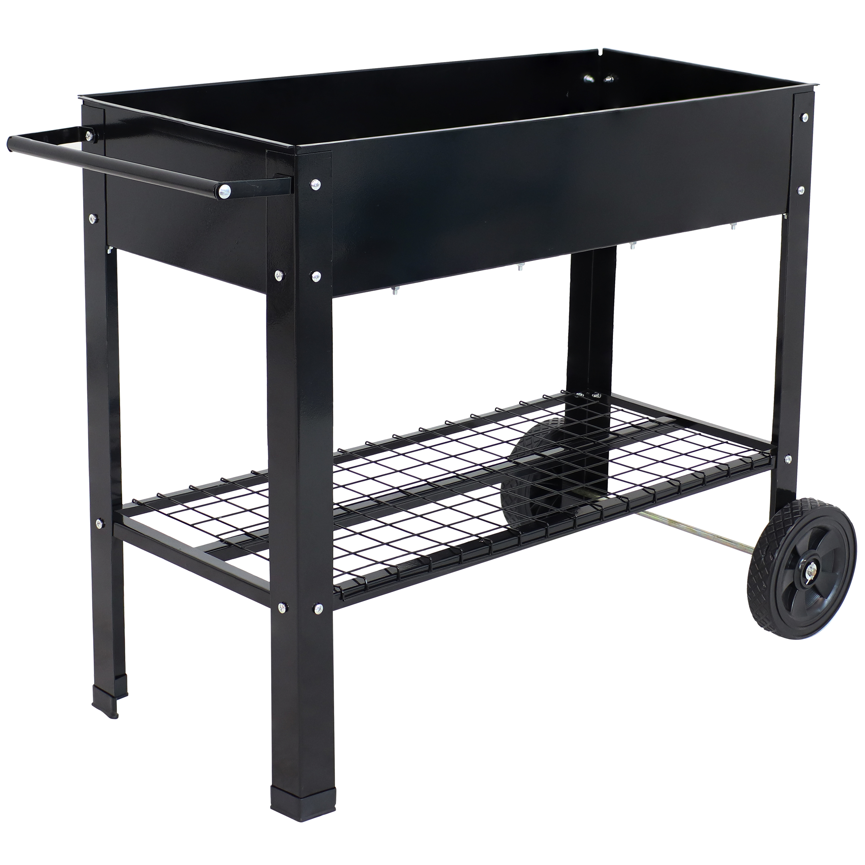 Sunnydaze Galvanized Steel Mobile Raised Garden Bed Cart - Black