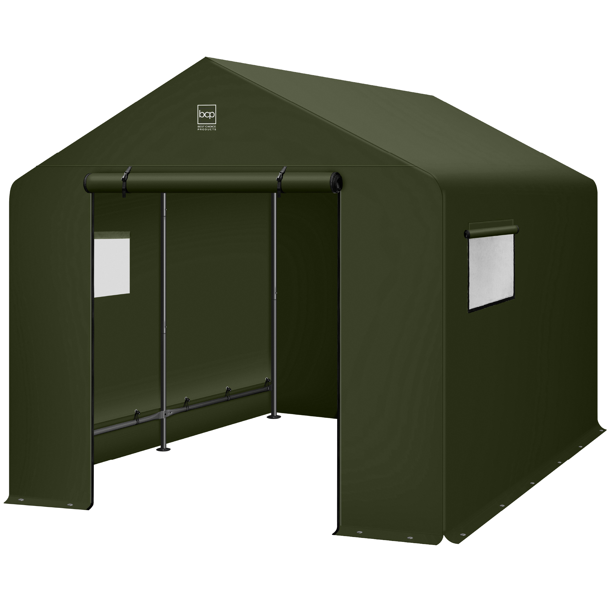 10x8ft Outdoor Fabric Storage Shed, Steel Frame, Dual Roll-Up Zipper Doors, Window - Forest Green - Best Choice Products Online