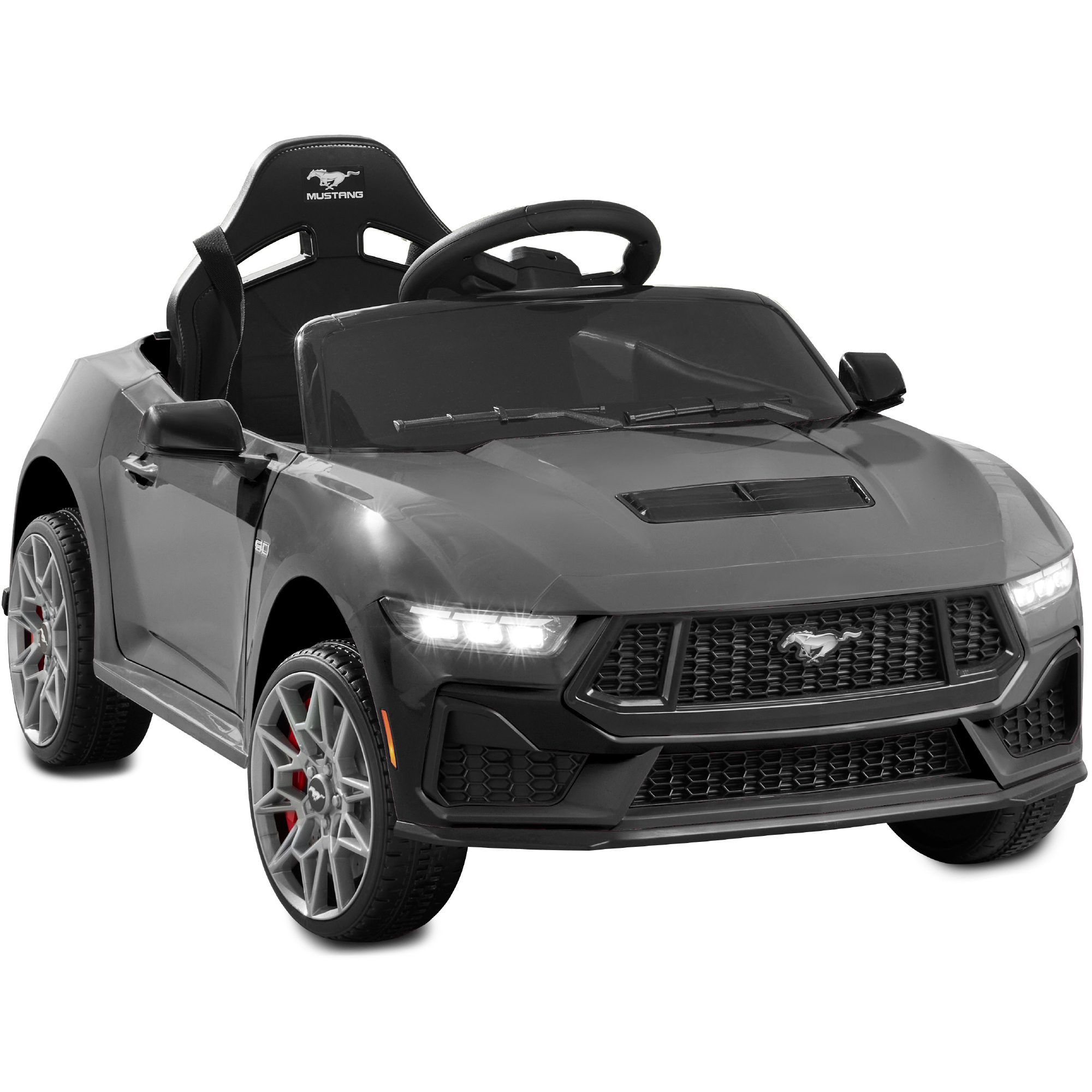 Kids 12V Electric Ride-On Car, Officially Licensed Ford Mustang w/ Remote, LED Lights - Dark Gray - Best Choice Products Online