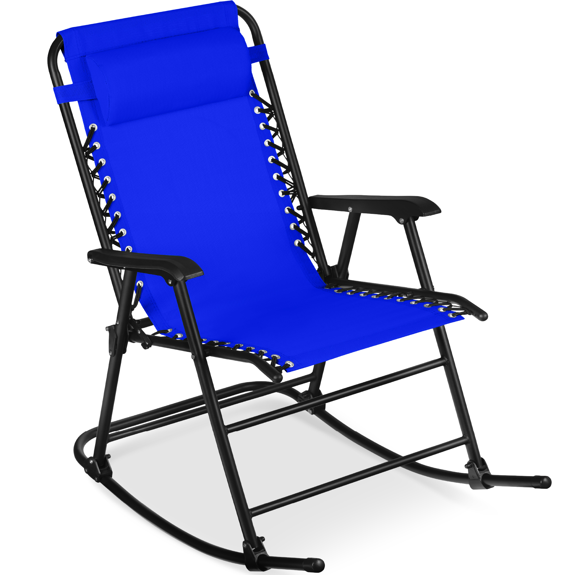 Folding Outdoor Zero Gravity Rocking Lounge Chair w/ Headrest Pillow - Cobalt Blue - Best Choice Products Online
