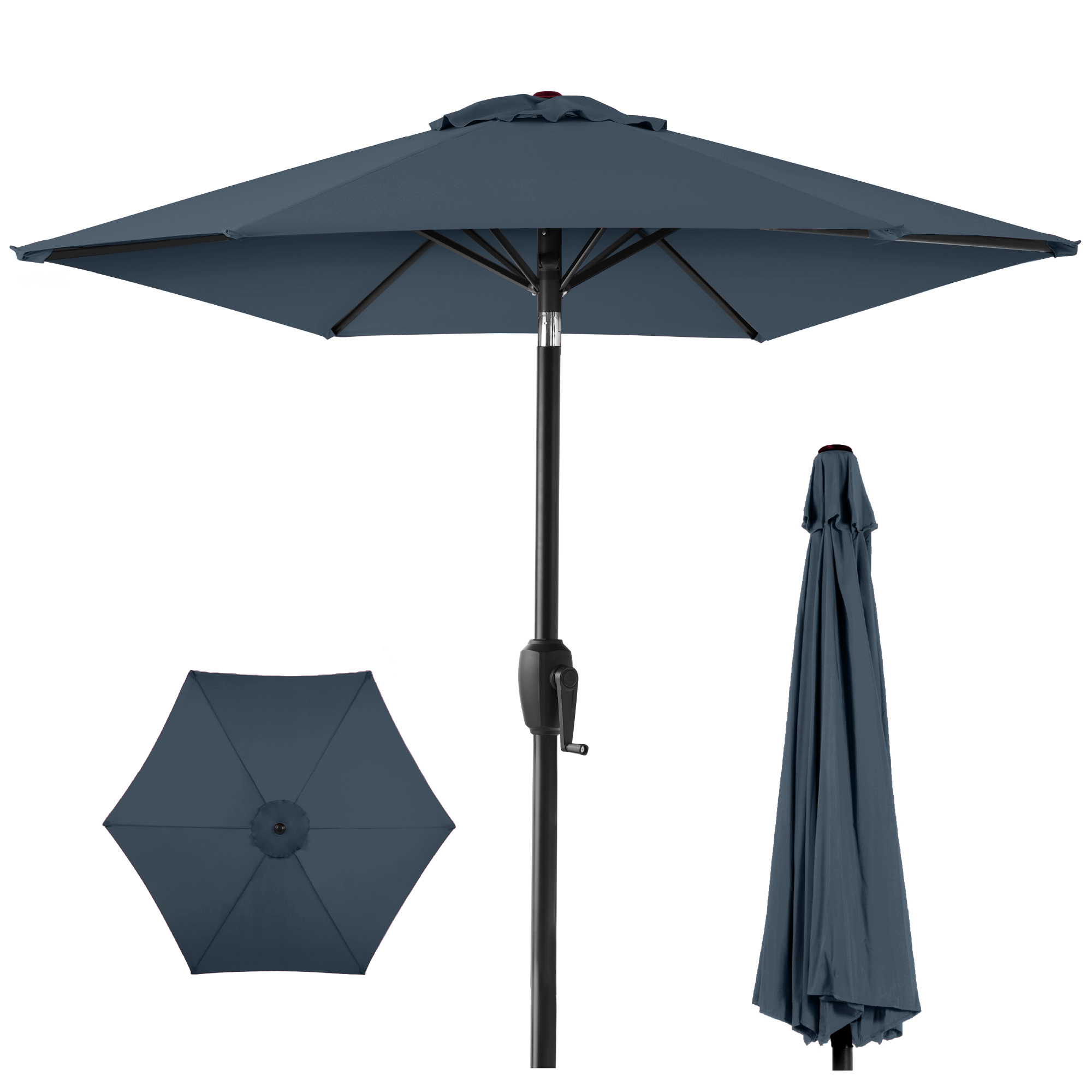 Best Choice Products 7.5ft Heavy-Duty Outdoor Market Patio Umbrella w/ Push Button Tilt, Easy Crank - Slate Blue