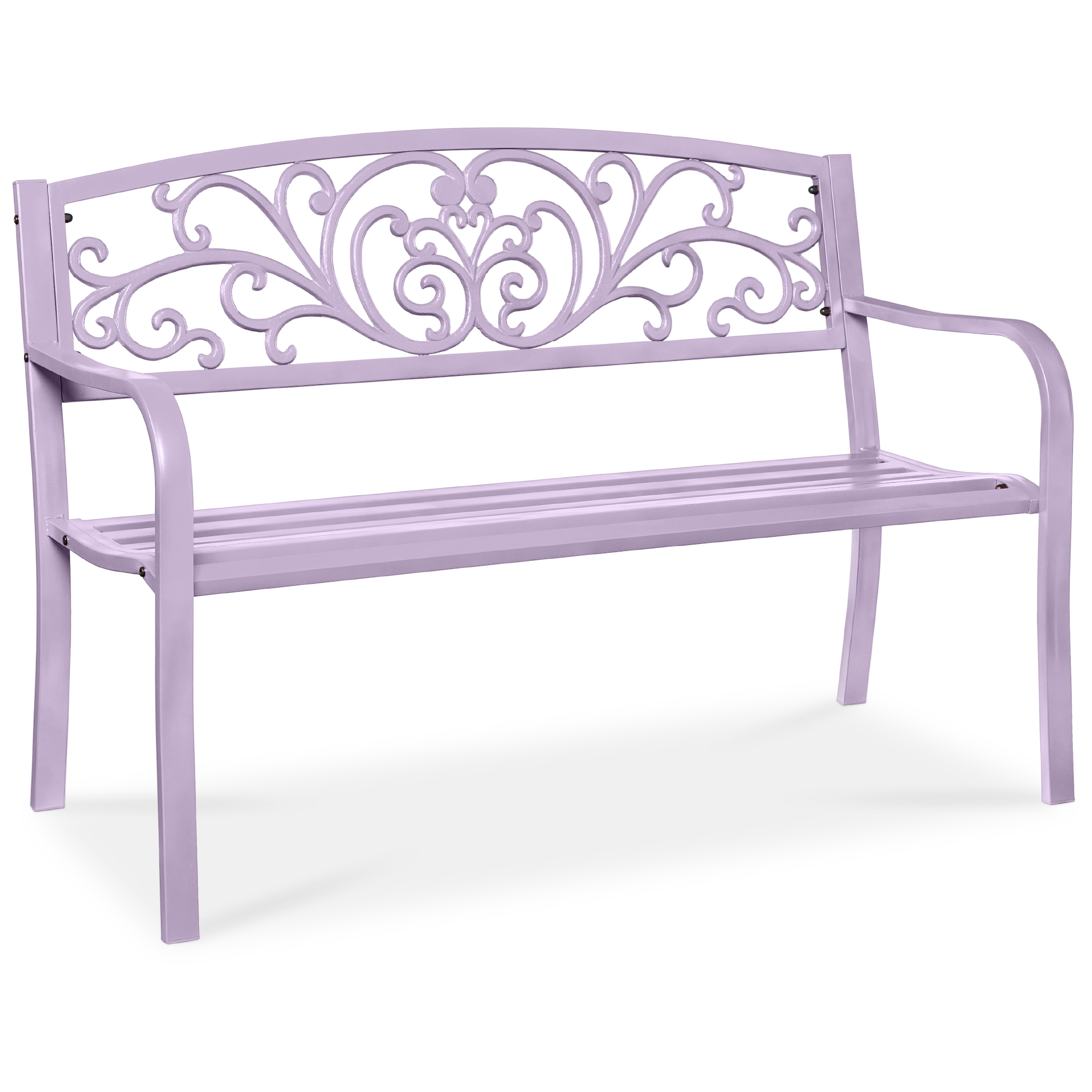 50in Outdoor Patio Garden Bench, Park Yard Furniture Porch Chair w/ Steel Frame, Slatted Seat, Floral Design - Lavender - Best Choice Products