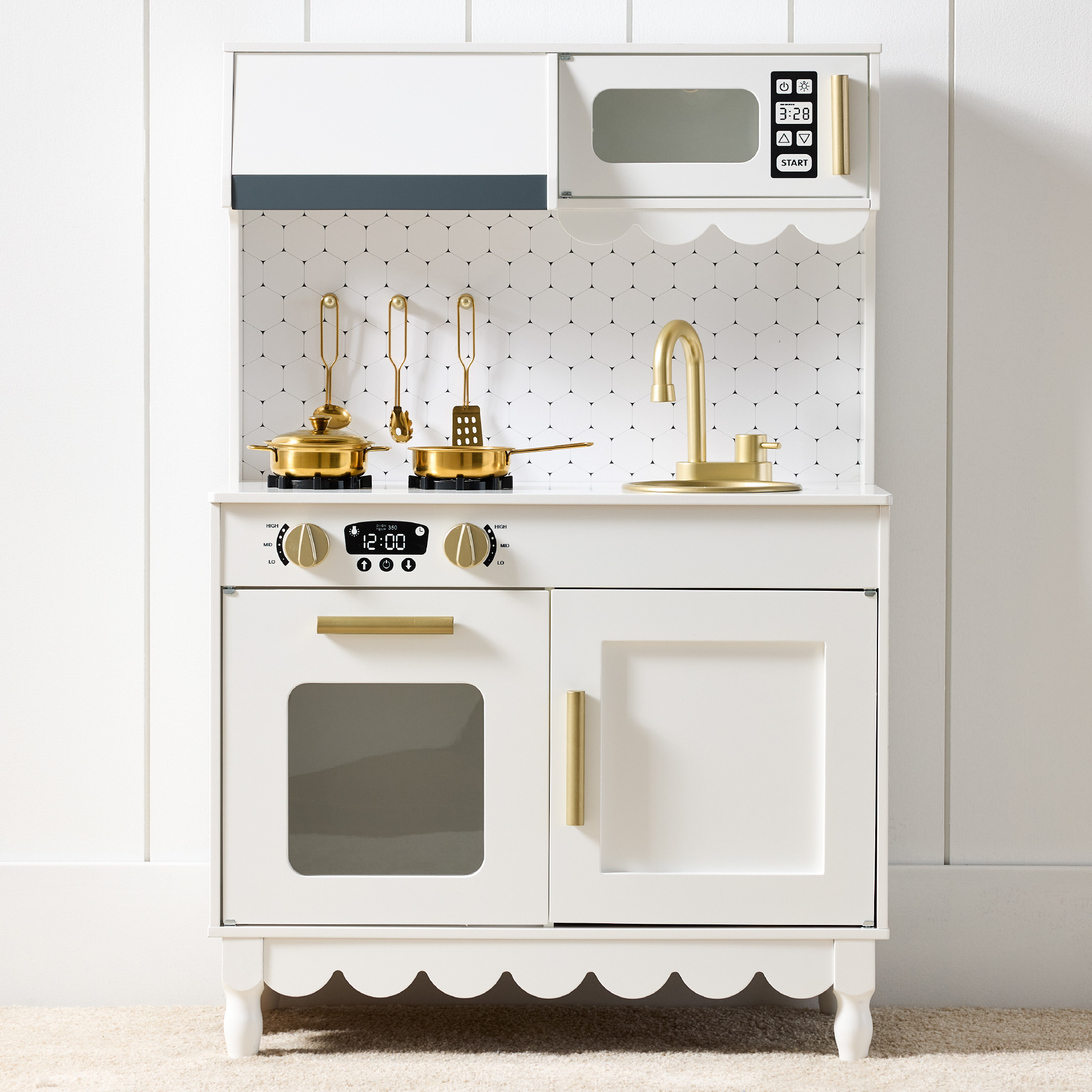 Cottage Wooden Play Kitchen Toy Set for Kids w/ 5 Accessories, Oven - White - Best Choice Products Online