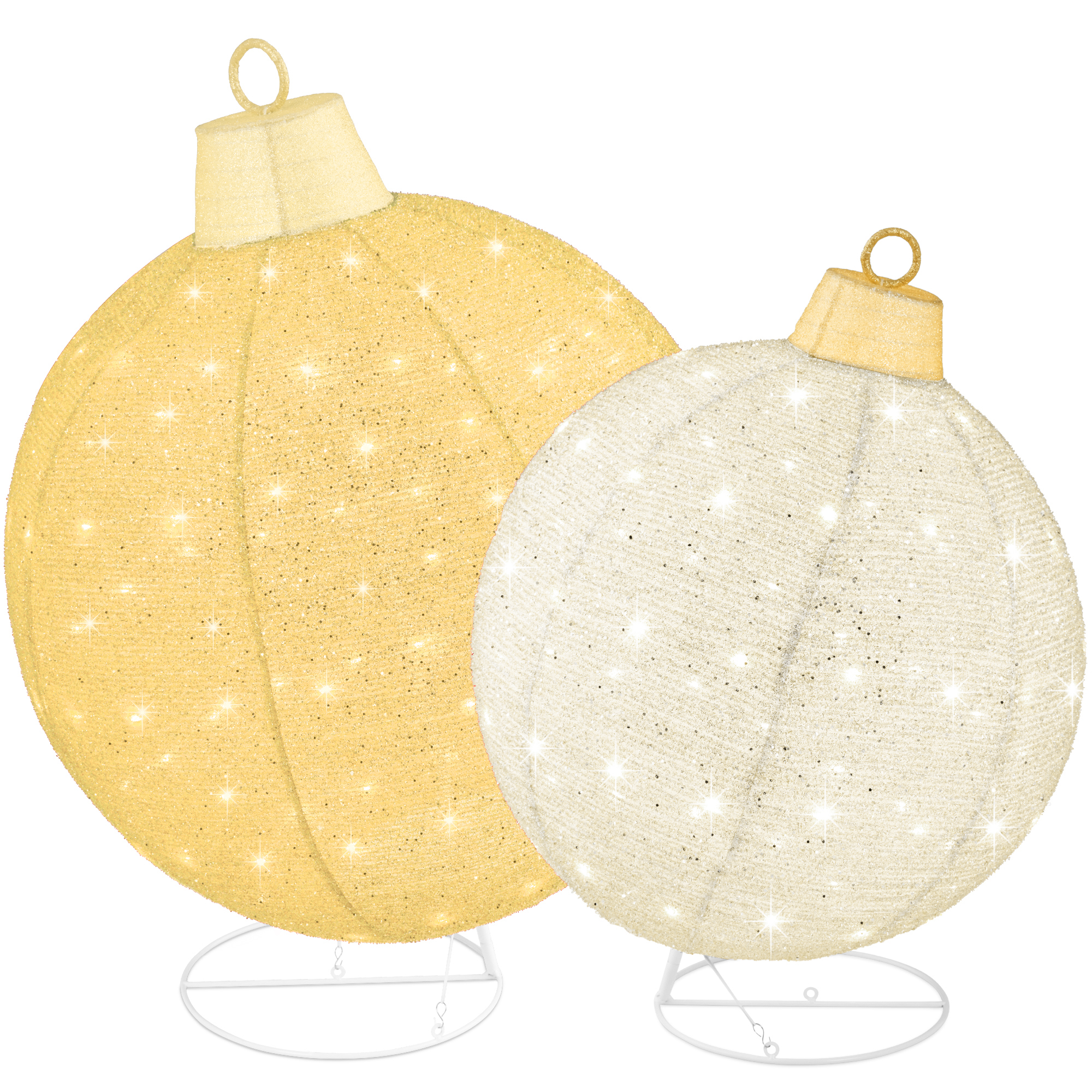 2pc Large Outdoor Christmas Ornament Set, Lighted Pop-Up Ball Holiday Décor w/ 180 LEDs - Gold/White - Best Choice Products Online