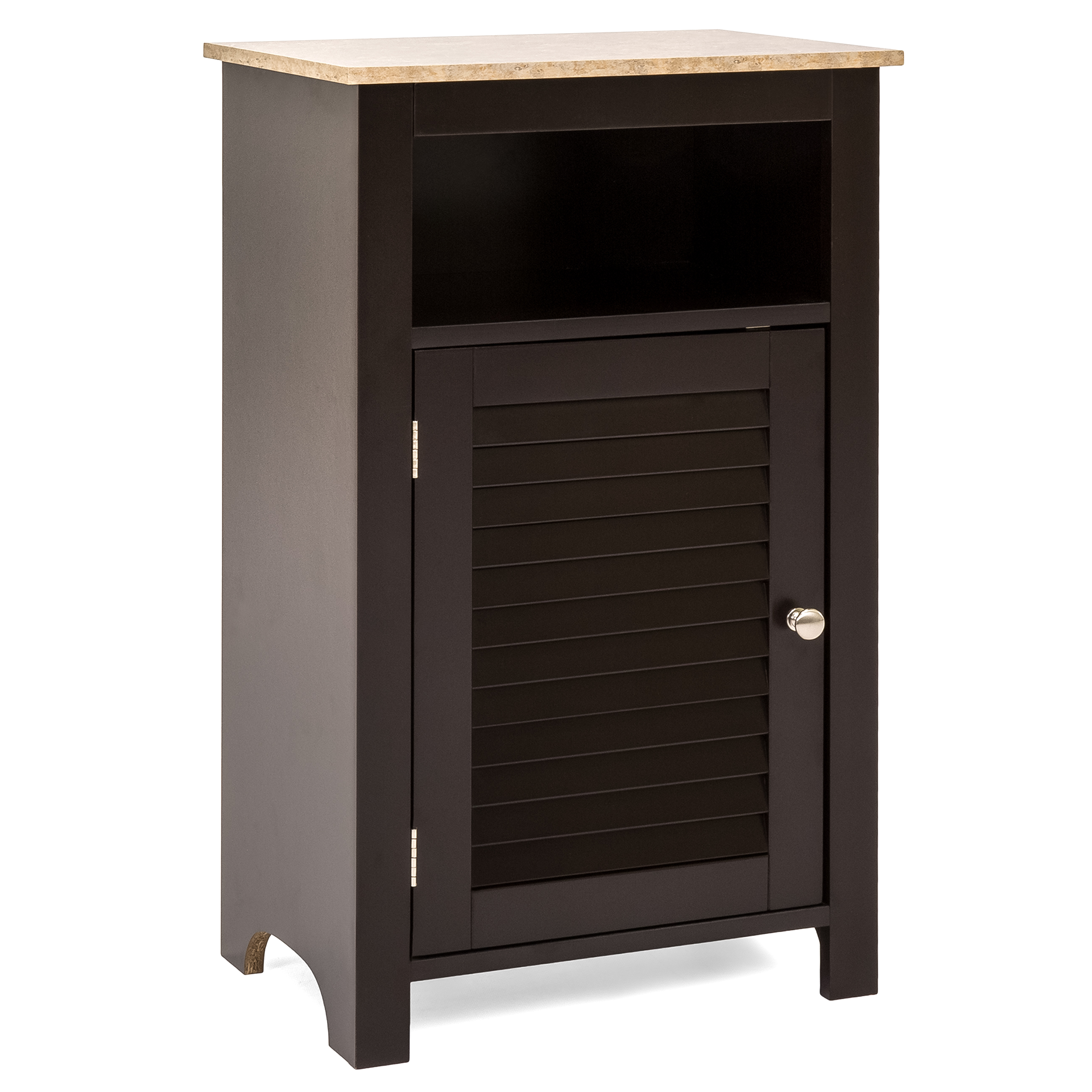 Best Choice Products Bathroom Floor Storage Cabinet w/ Faux Beige Marble Top (Espresso) - Espresso