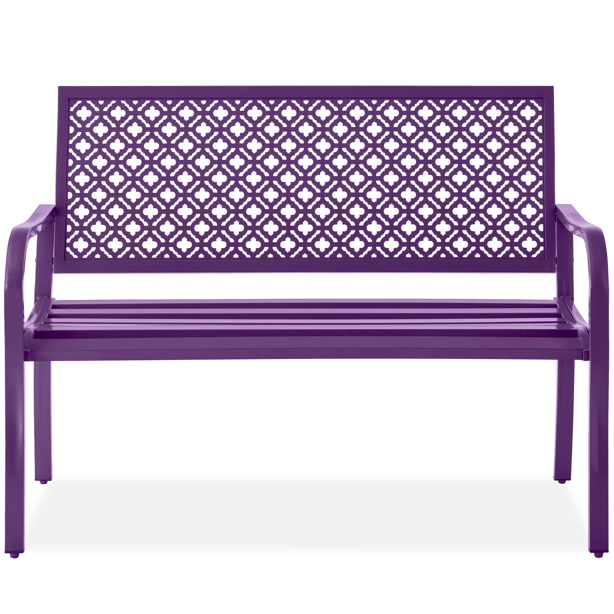 Indoor Outdoor Steel Garden Patio Porch Bench Furniture w/ Geometric Backrest, 790lb Capacity - Dark Purple - Best Choice Products Online