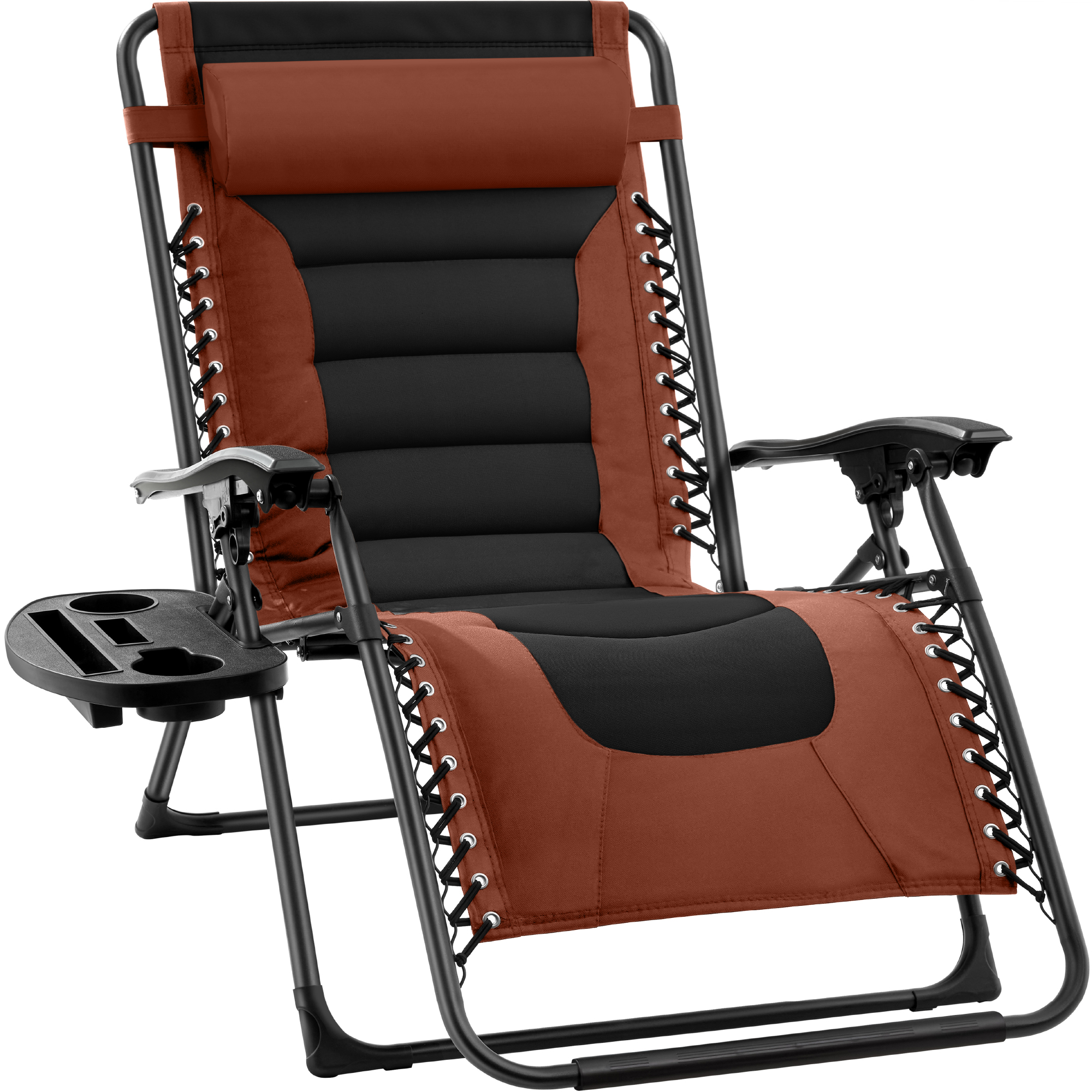 Oversized Padded Zero Gravity Chair, Folding Outdoor Patio Recliner w/ Side Tray - Rust/Black - Best Choice Products Online