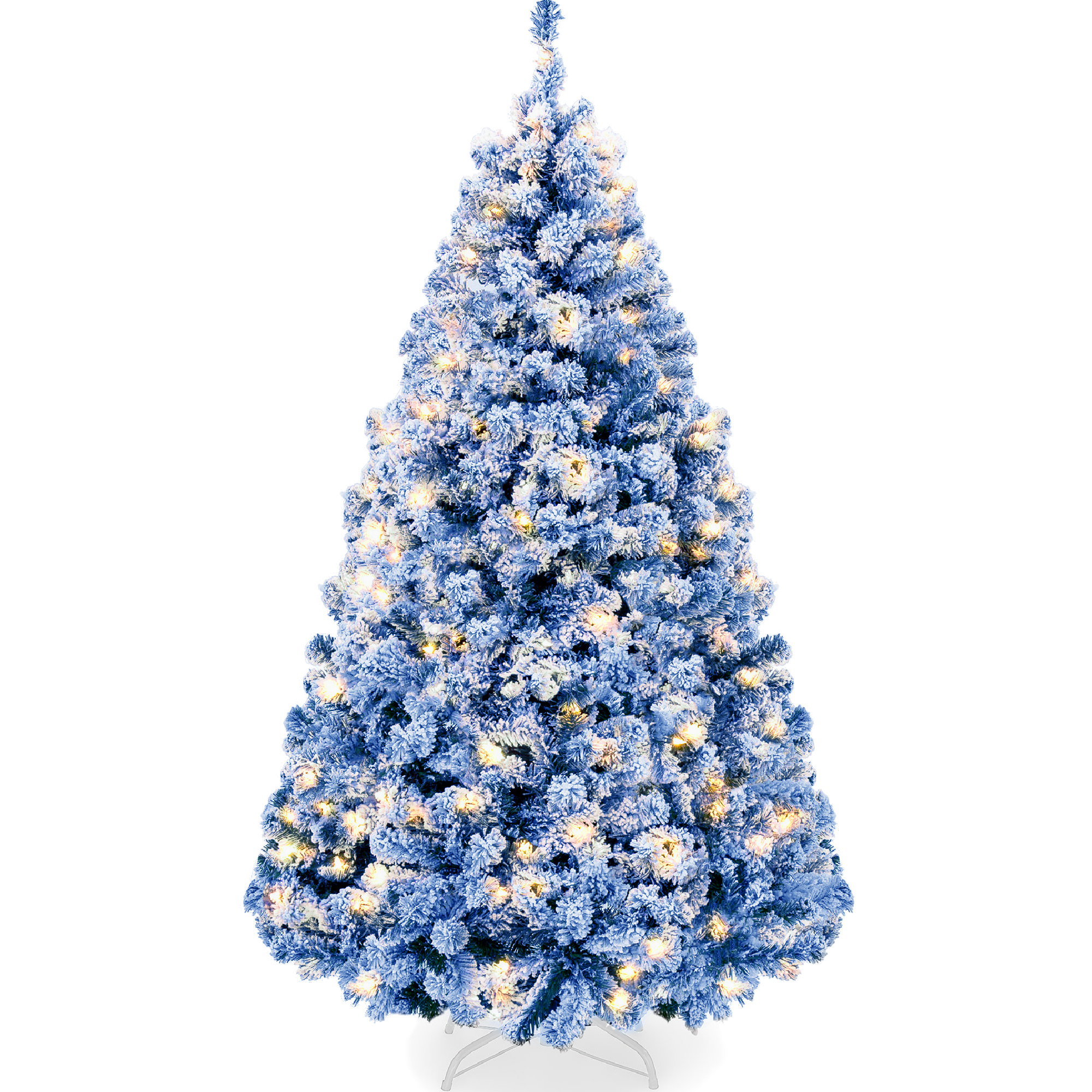 4.5ft Blue Pre-Lit Christmas Pine Tree w/ Flocked Branches, 200 Warm-White Lights - Best Choice Products Online
