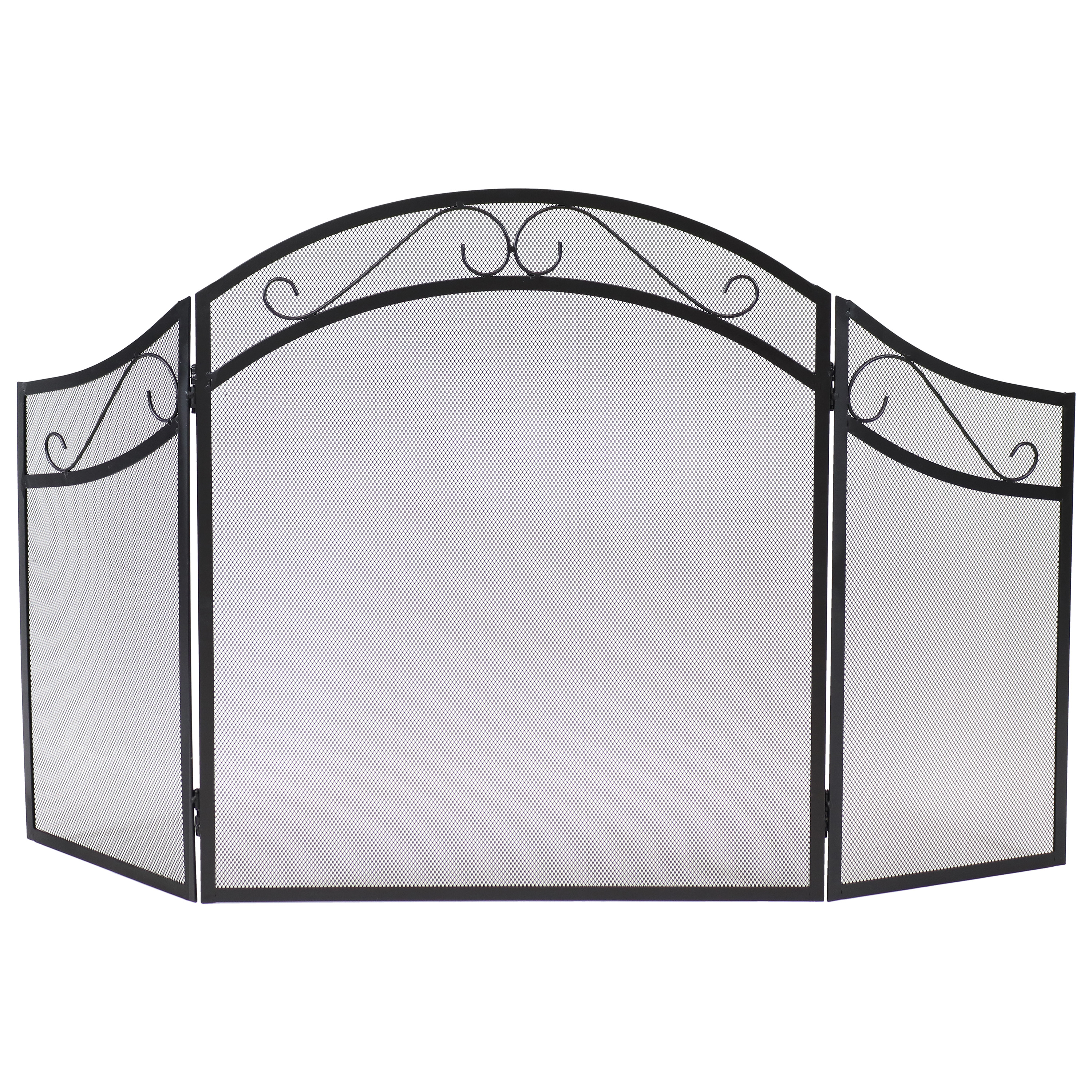 Steel Elegant Scroll 3-Panel Fireplace Screen