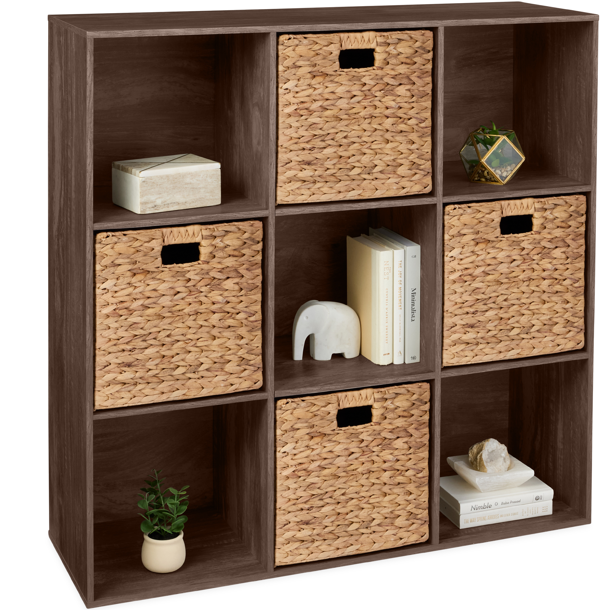 9-Cube Bookshelf, Display Storage System, Organizer w/ Removable Back Panels - Walnut - Best Choice Products Online