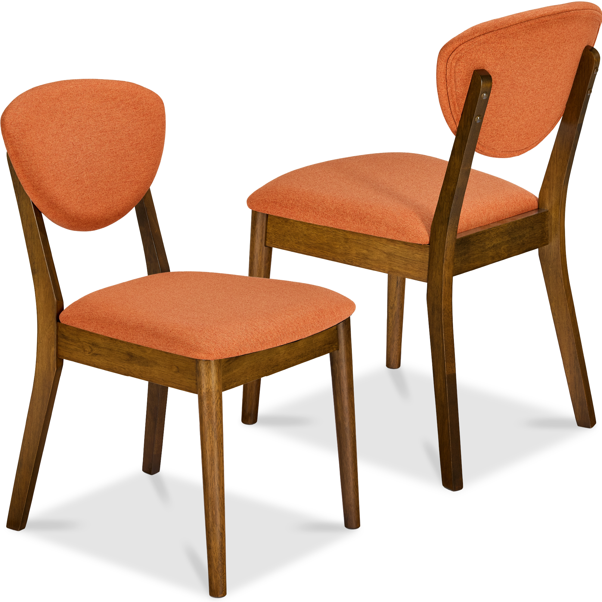 2-Piece Mid-Century Modern Wood & Upholstered Dining Chair Set - Walnut/Burnt Orange - Best Choice Products Online