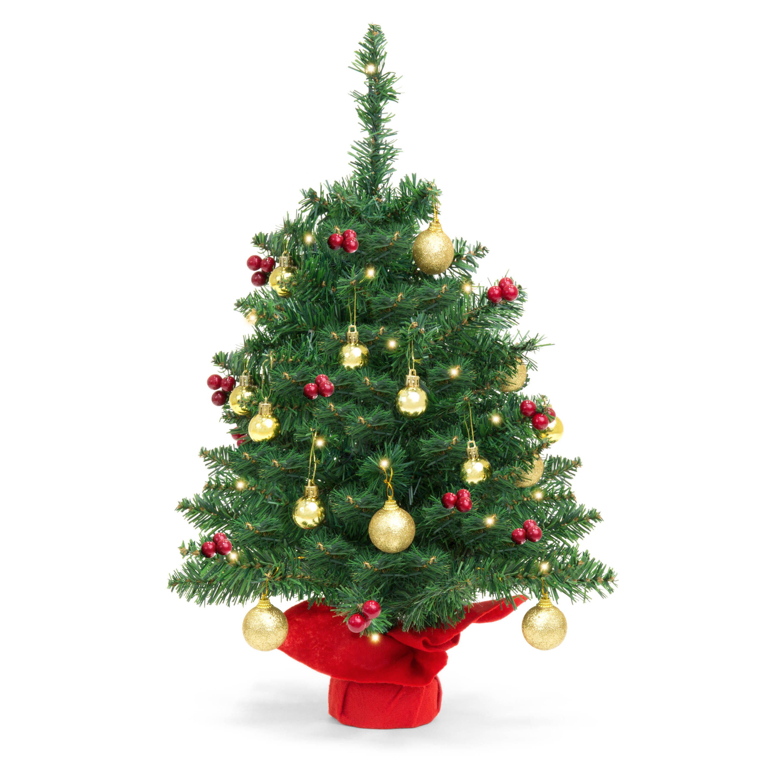 22in Tabletop Christmas Tree w/ Lights, Berries, Ornaments - Green