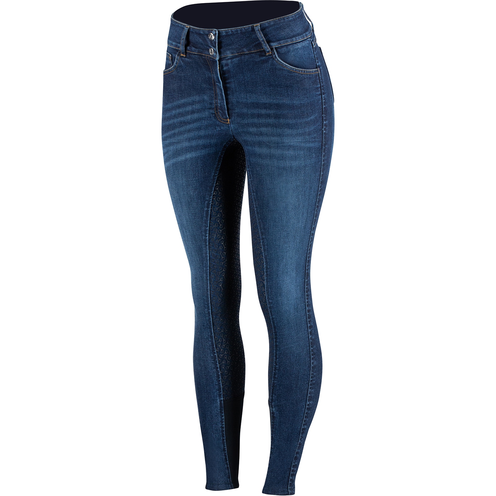 Horze Kaia Womens High Waist Denim Silicone Full Seat Breeches - Dark Blue - US 34