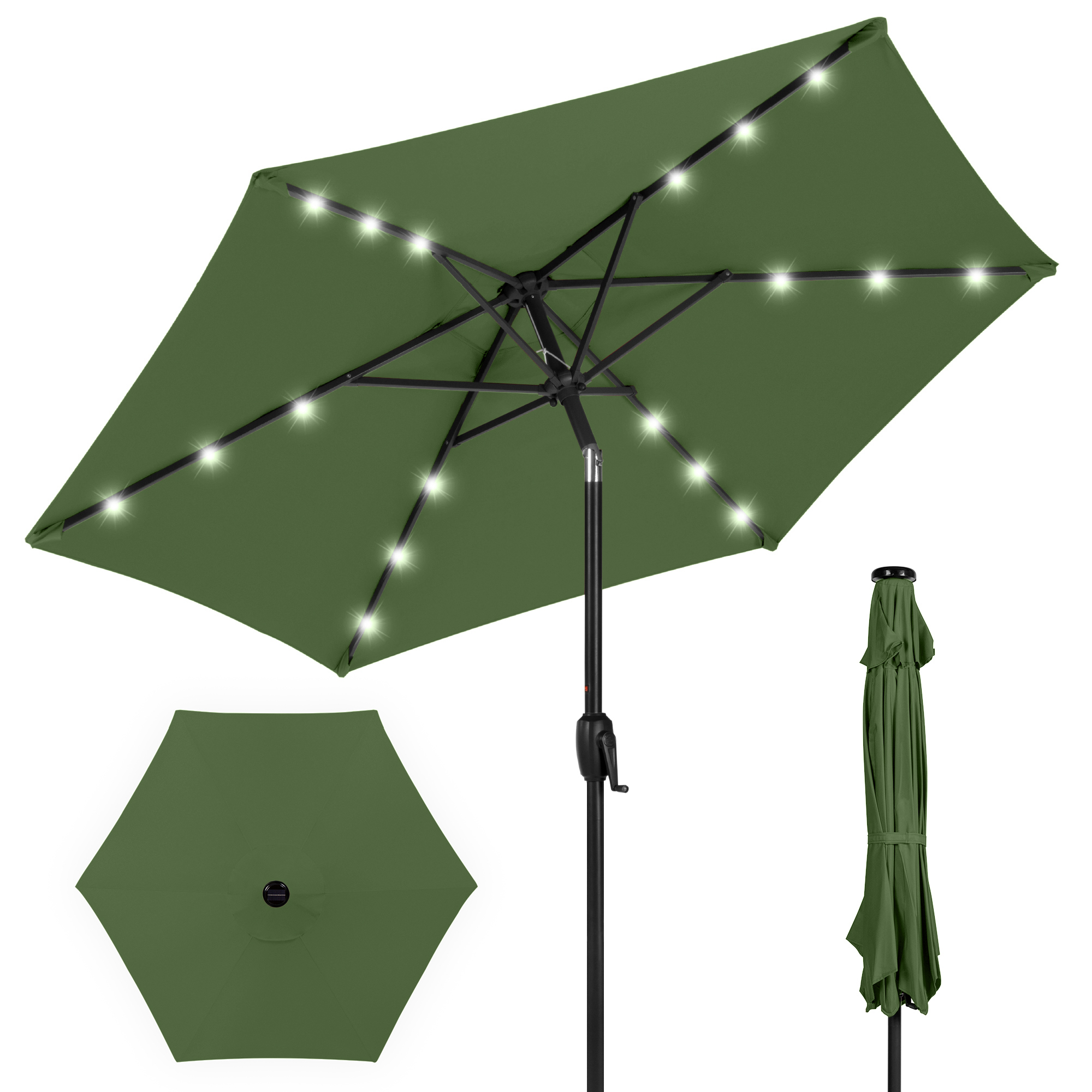 Best Choice Products 7.5ft Outdoor Solar Patio Umbrella for Deck, Pool w/ Tilt, Crank, LED Lights - Fern
