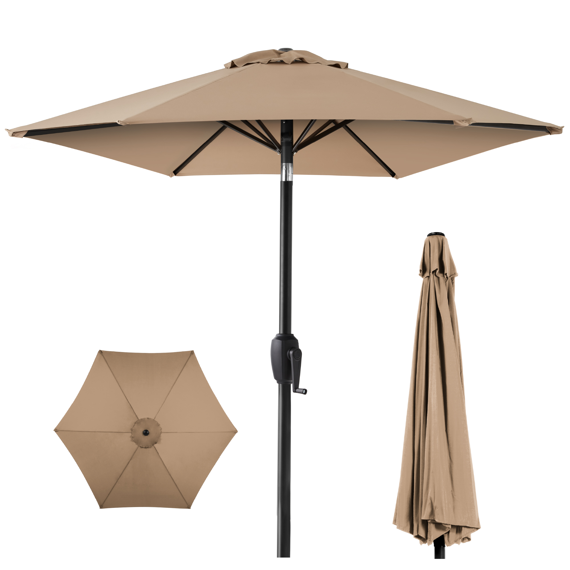 7.5ft Heavy-Duty Outdoor Market Patio Umbrella w/ Push Button Tilt, Easy Crank Lift - Tan | Best Choice Products Online
