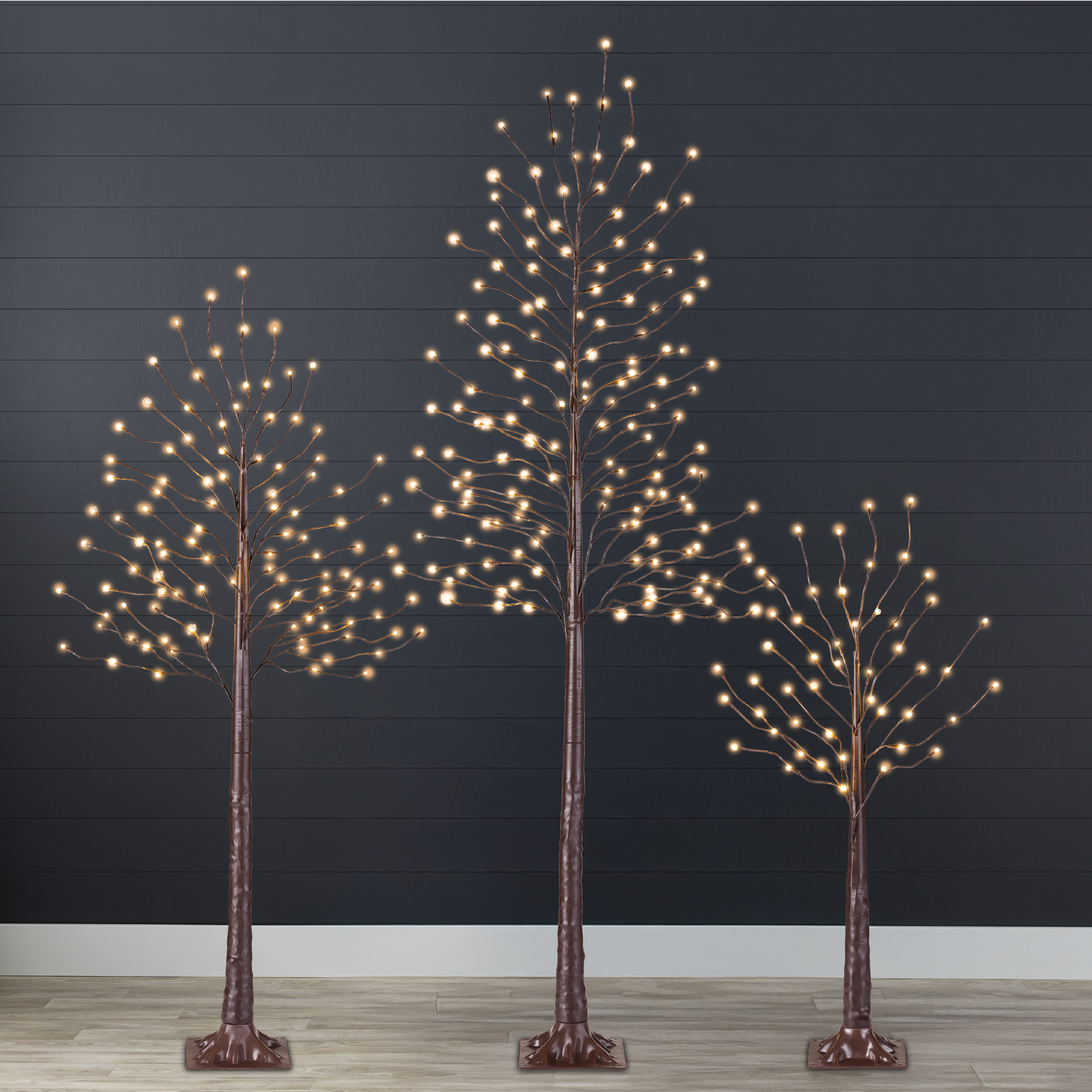 Set of 3 Lighted Twig Birch Trees, 4ft, 6ft, 8ft w/ 300 LEDs, Warm White, Multicolor Lights - Brown - Best Choice Products Online