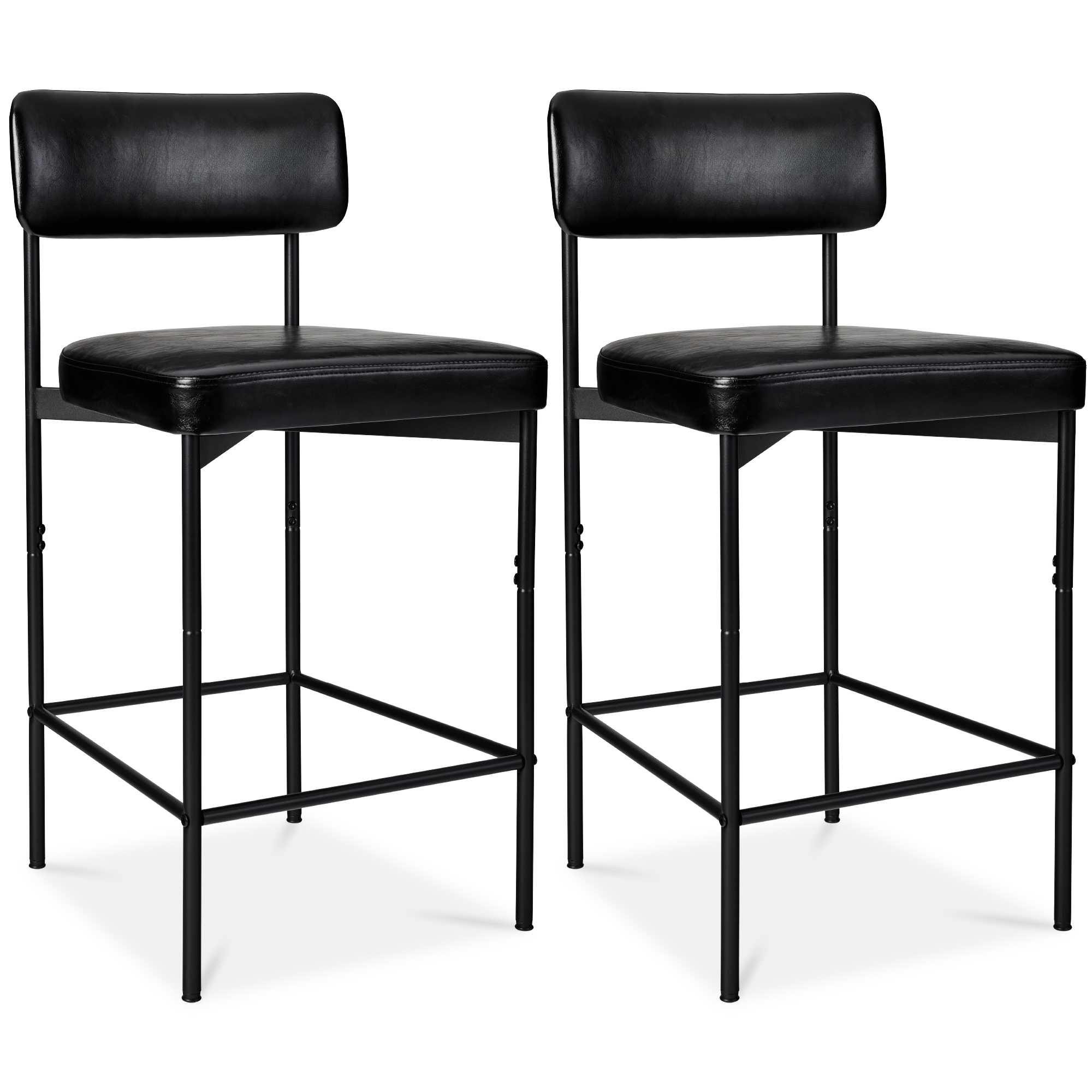 Set of 2 Faux Leather Counter Stools for Kitchen Island and Dining w/ Metal Frame - Midnight Black - Best Choice Products Online