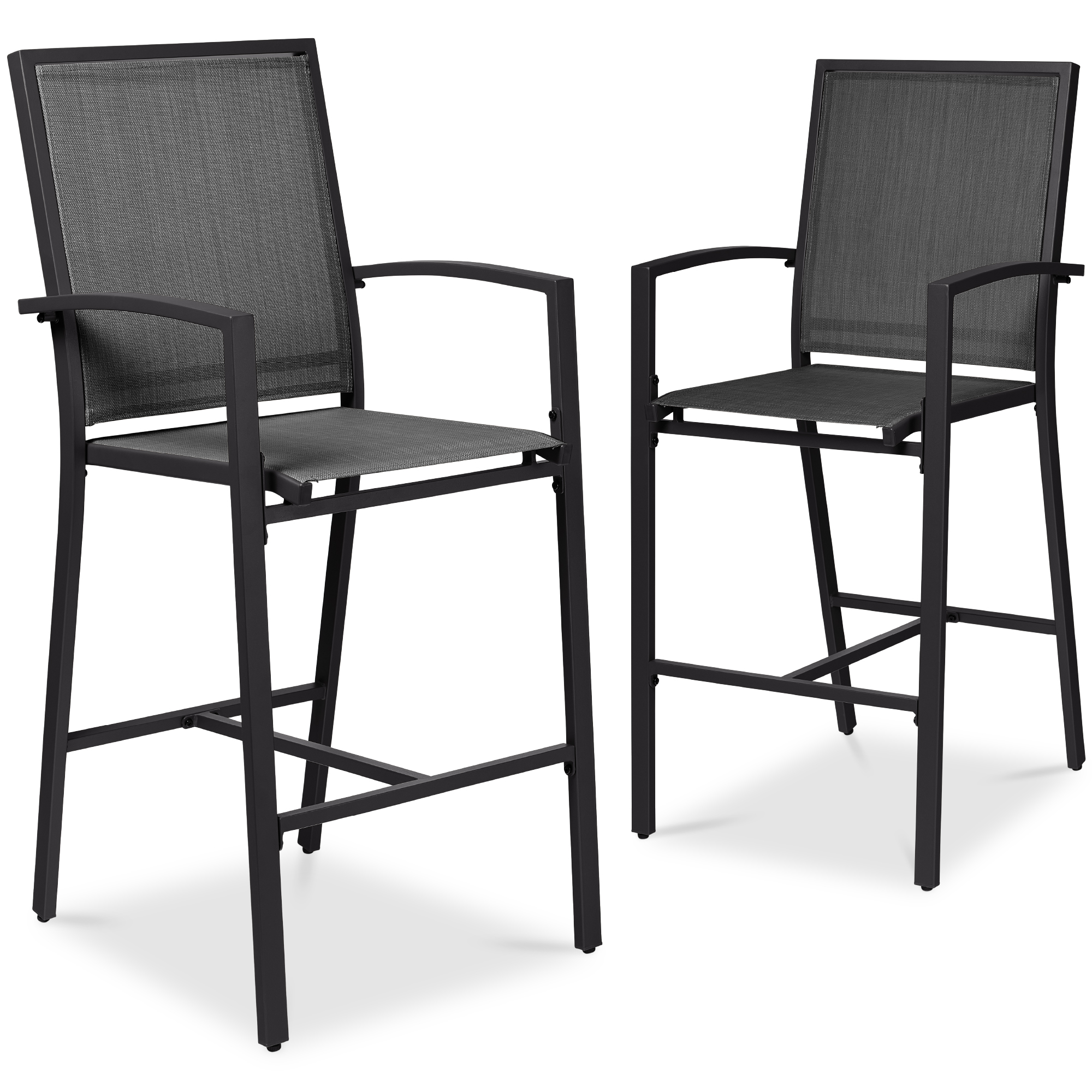 Outdoor Barstools Set of 2, Bar Height Patio Chairs w/ All-Weather Mesh - Black/Black - Best Choice Products Online