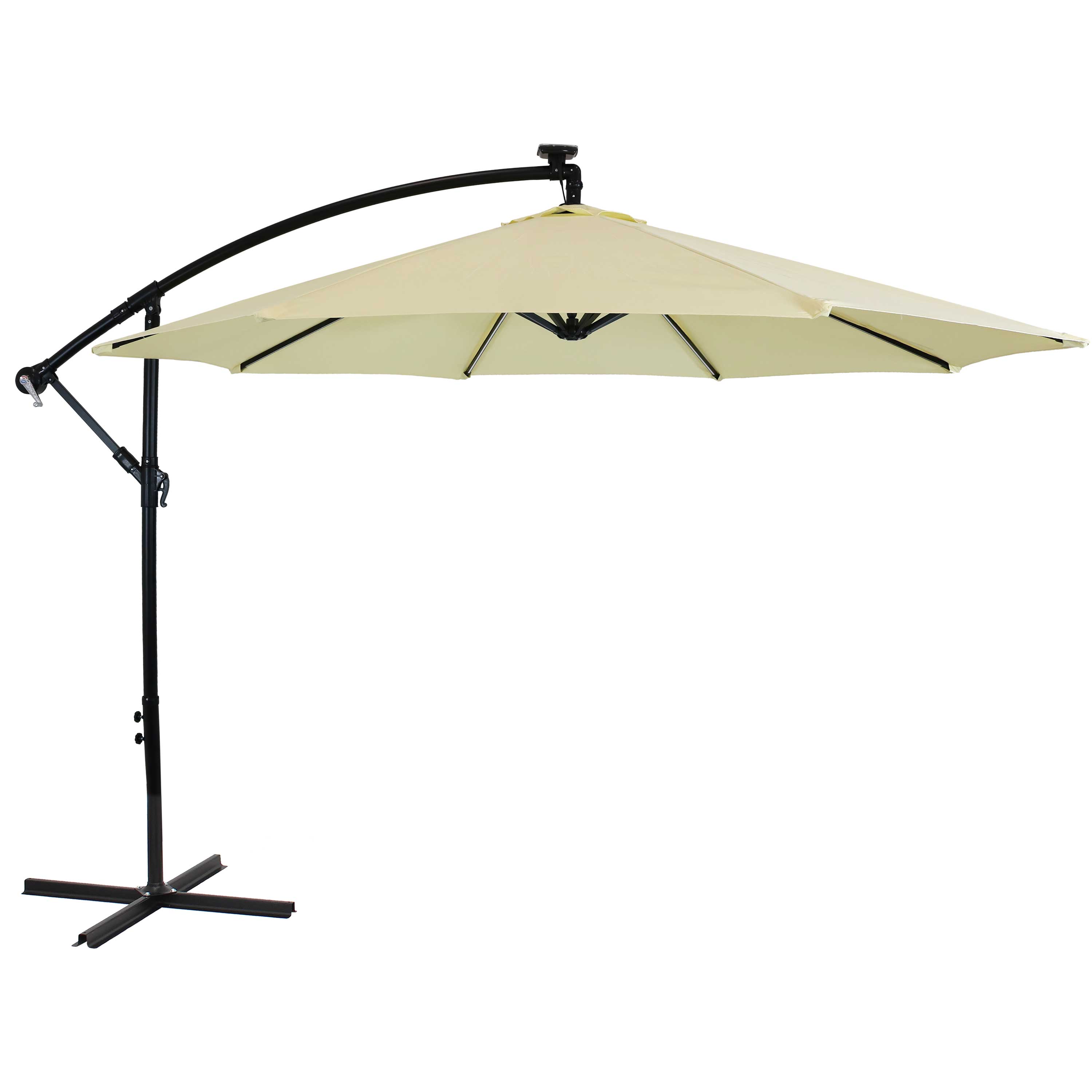 Sunnydaze Offset Patio Umbrella with Solar LED Lights - 9-Foot - Pale Buttercup