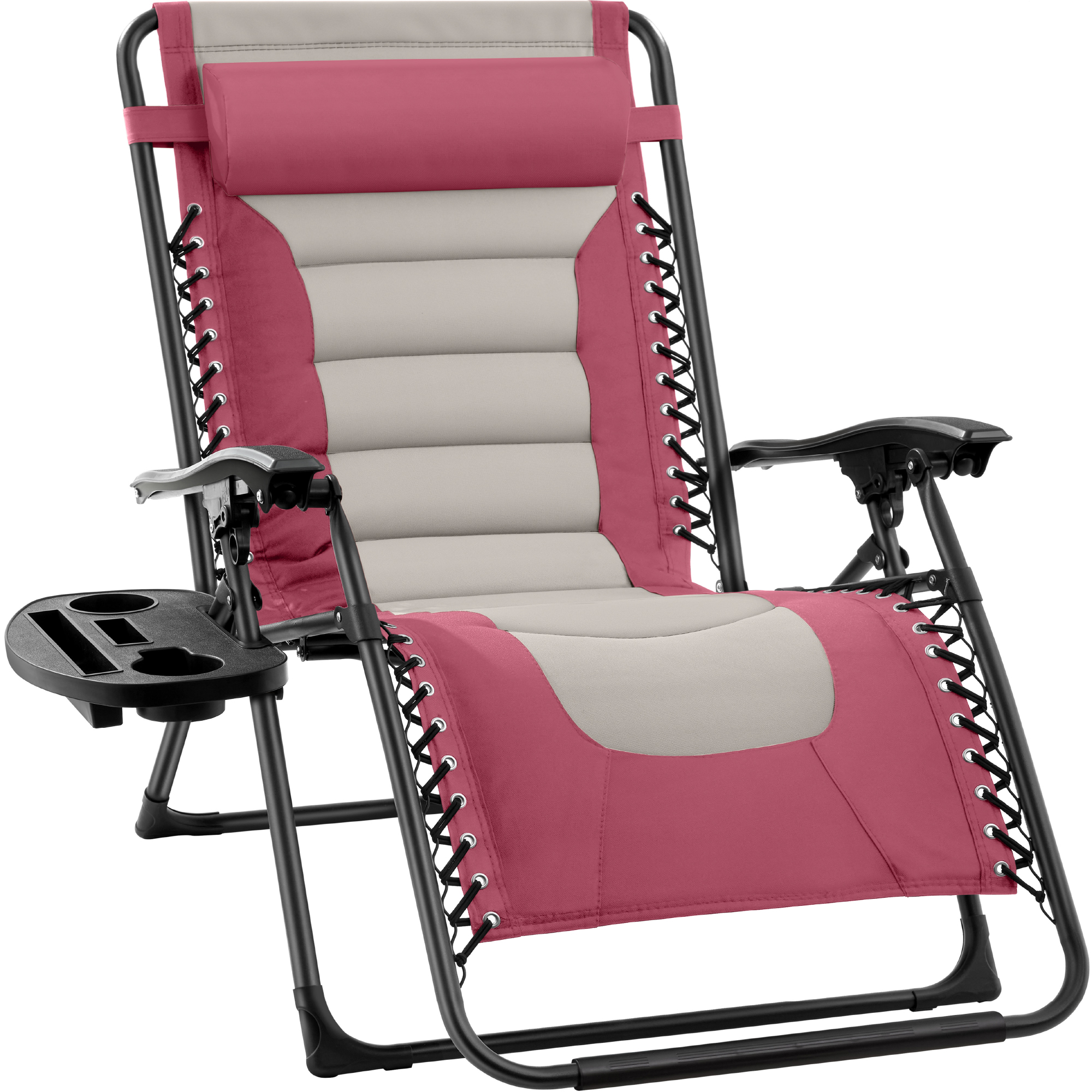 Oversized Padded Zero Gravity Chair, Folding Outdoor Patio Recliner w/ Side Tray - Pink/Taupe - Best Choice Products Online