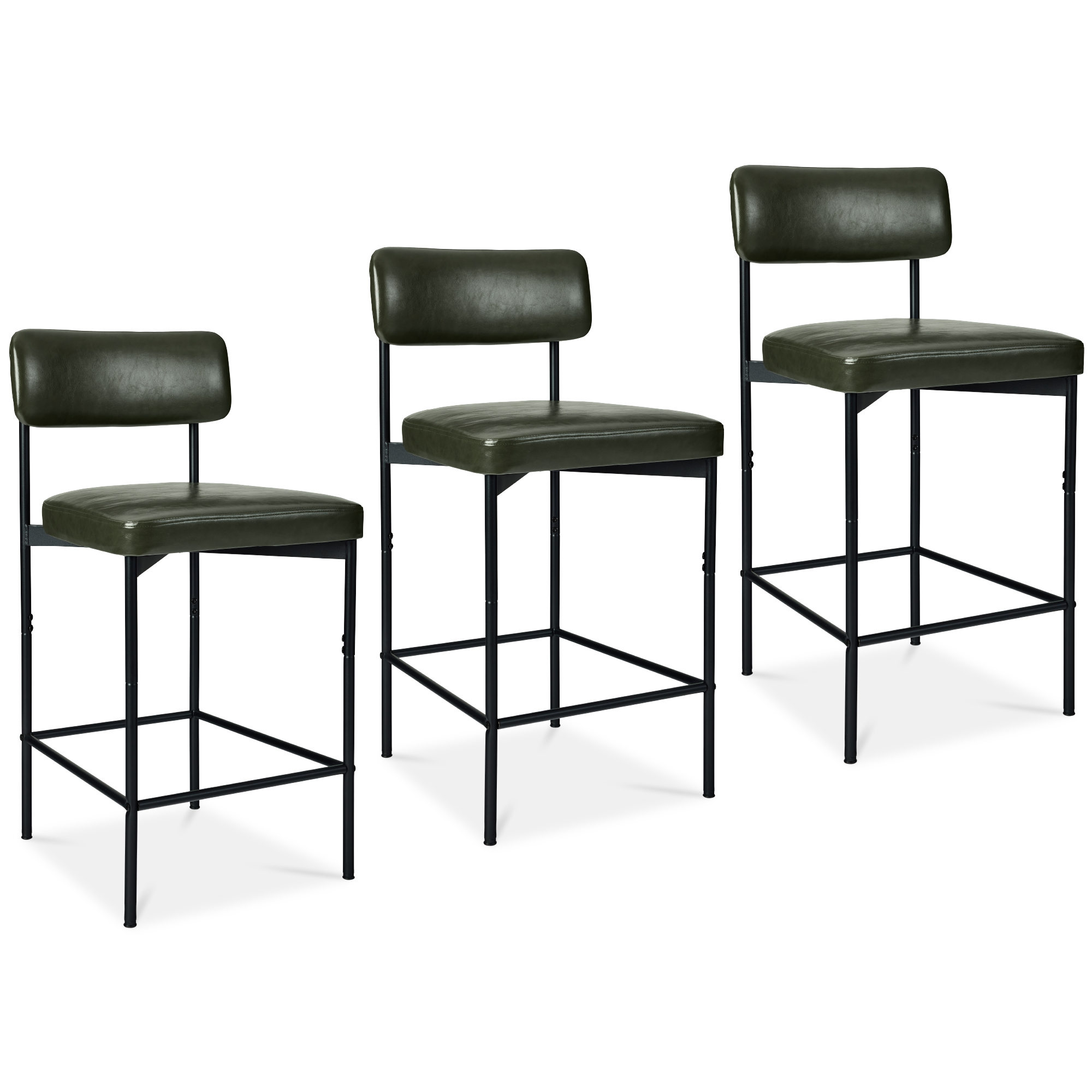 Set of 3 Faux Leather Counter Stools for Kitchen Island and Dining w/ Metal Frame - Moss Green - Best Choice Products Online