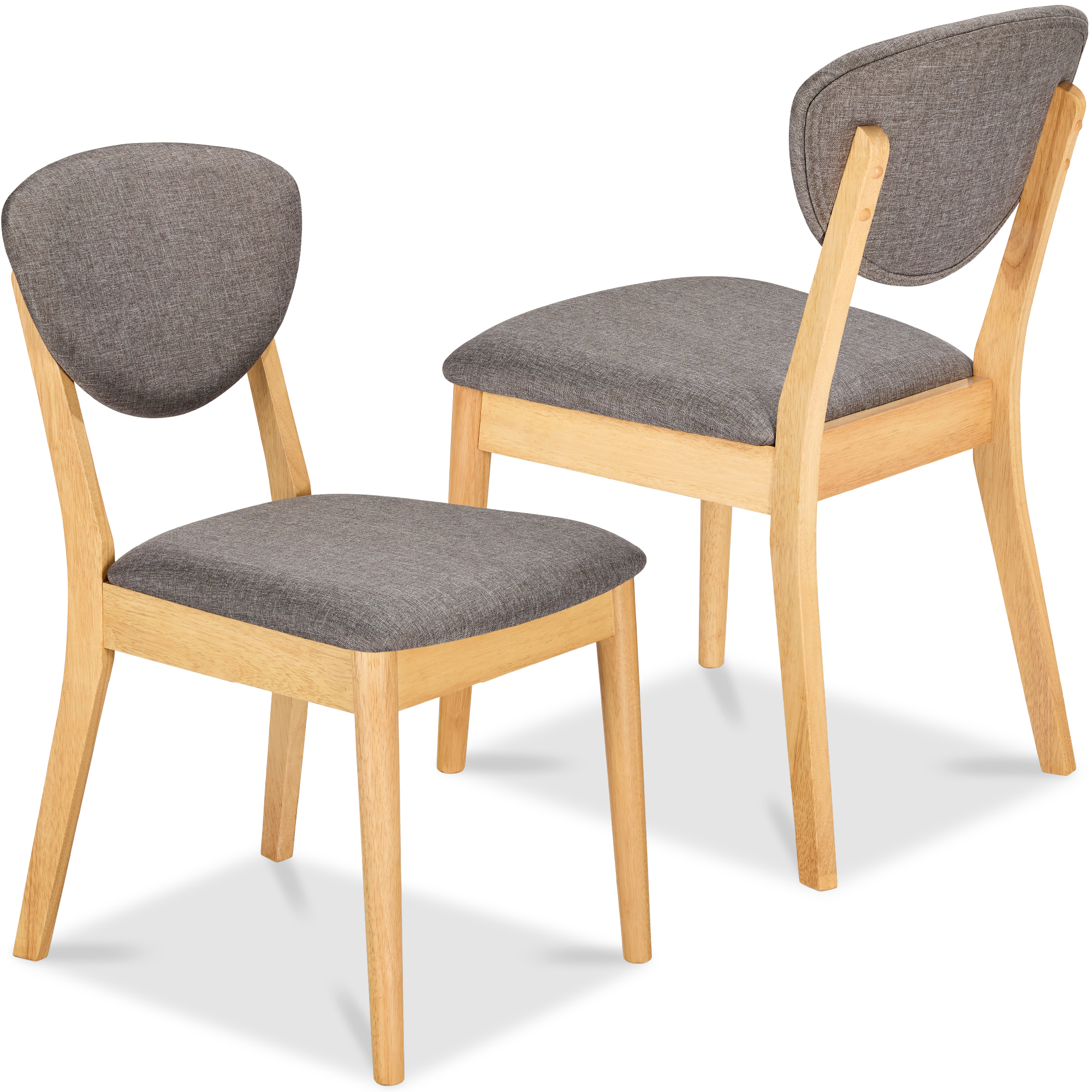 2-Piece Mid-Century Modern Wood & Upholstered Dining Chair Set - Oak/Medium Gray - Best Choice Products Online