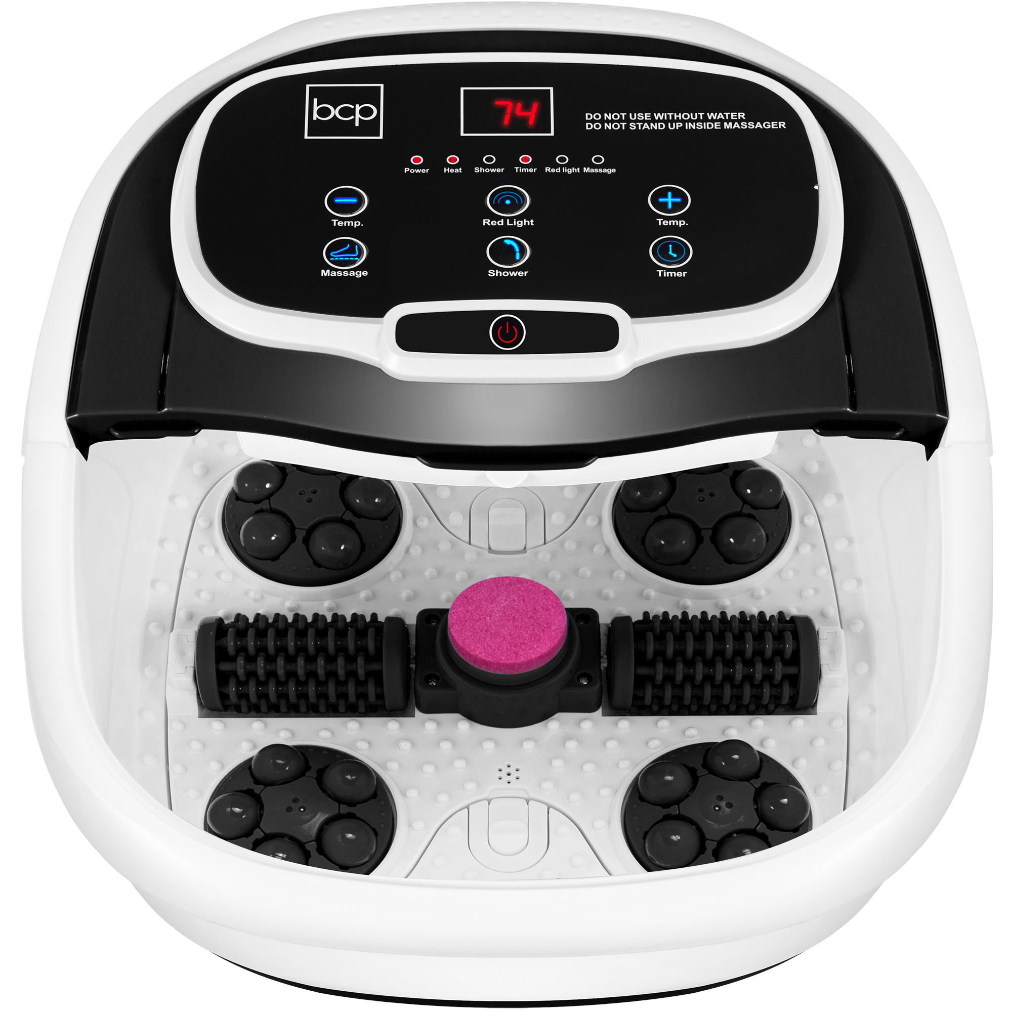 Massagers - Shiatsu Foot Bath Massage Spa w/ Pumice Stone, Waterfall, Massage Rollers, Acupuncture Points, Adjustable Timer & Heat - Black