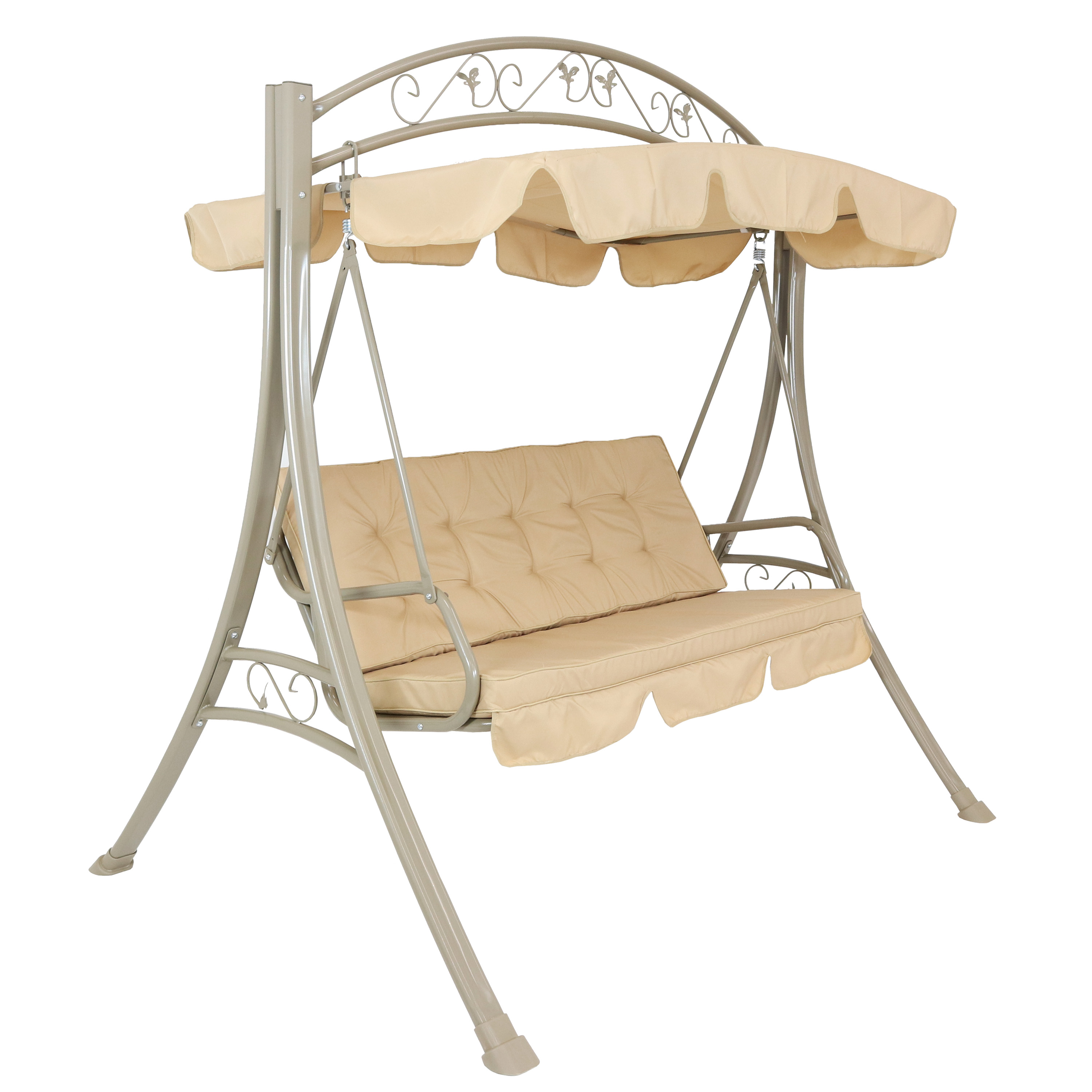 Sunnydaze 3-Person Steel Patio Swing with Canopy and Beige Cushion