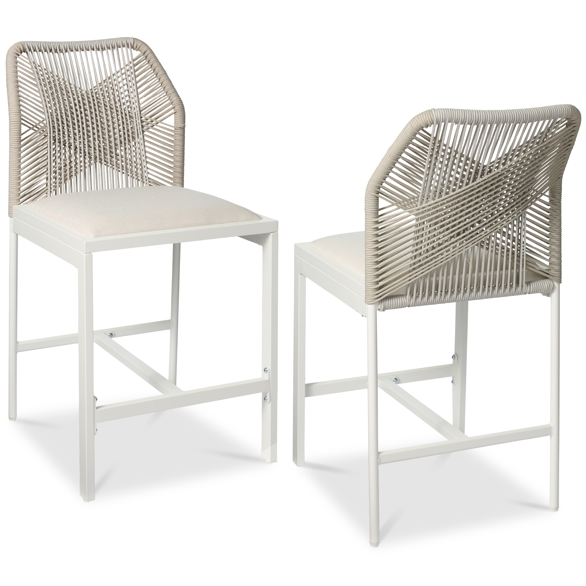 Set of 2 Indoor Outdoor Counter Height Barstools w/ All-Weather Rope & Aluminum - White/Alpine - Best Choice Products Online