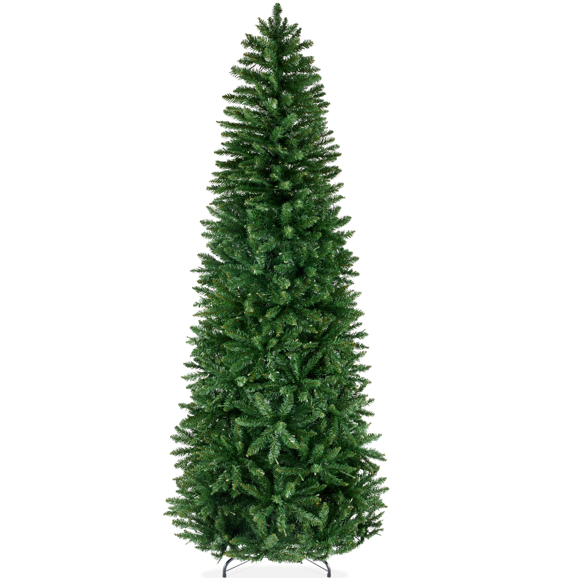 7.5ft Unlit Pencil Christmas Tree, Spruce Style Holiday DÃ©cor w/ 1,075 Branch Tips, Metal Base - Best Choice Products Online