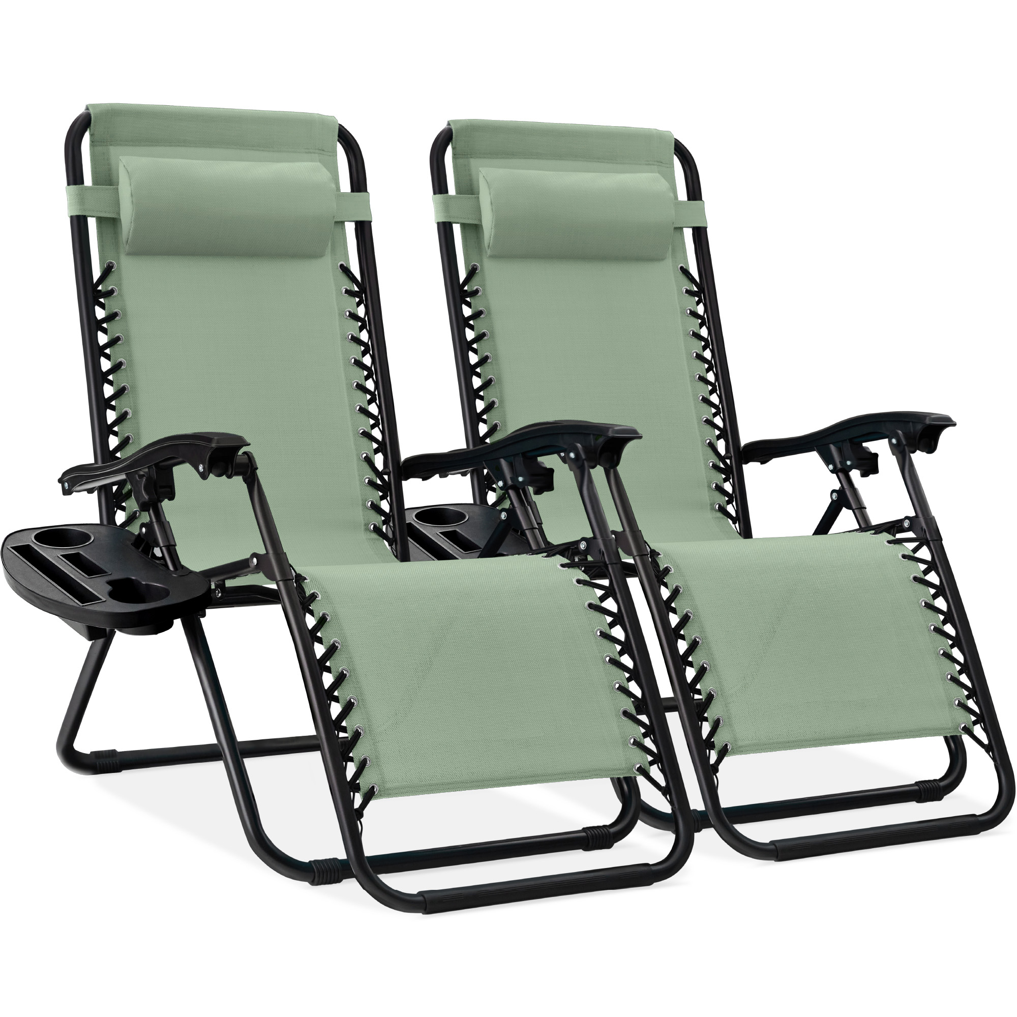 2-Pack Zero Gravity Chairs, Adjustable Lounge Recliners For Patio & Pool w/ Cup Holders - Sage Green - Best Choice Products Online