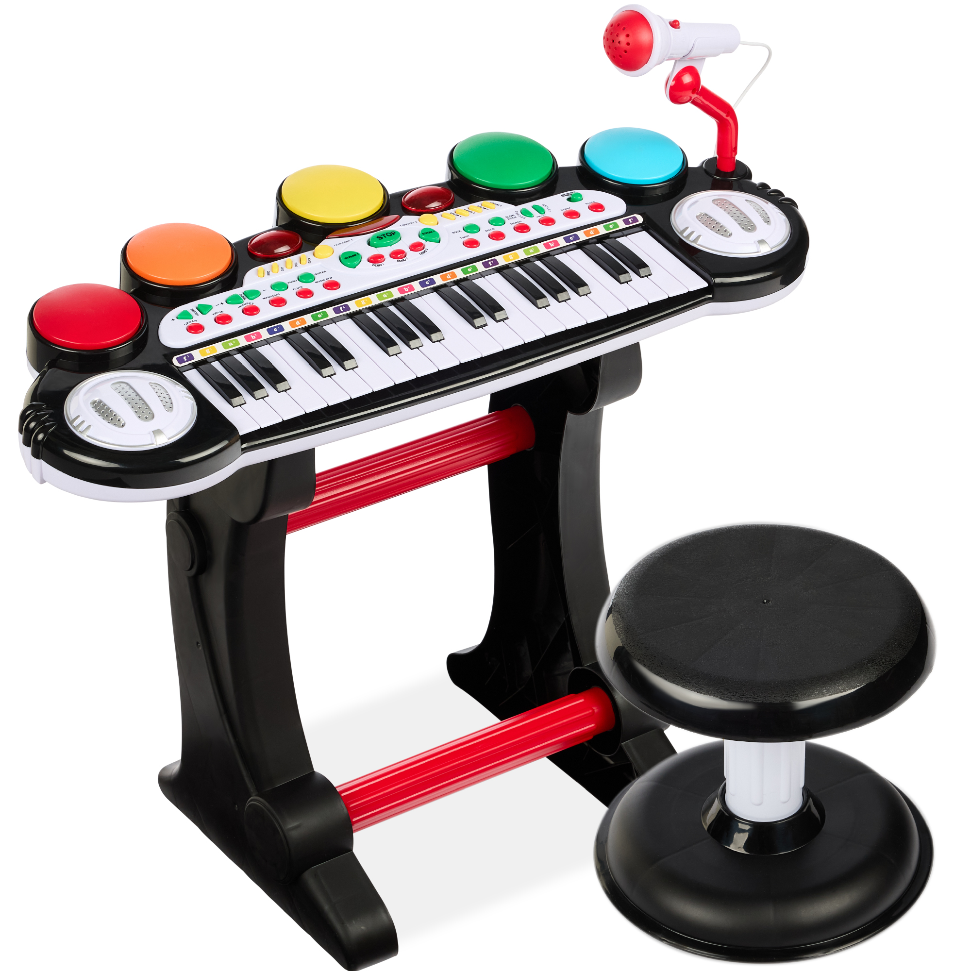 37-Key Electronic Piano Keyboard For Kids w/ Multiple Sounds, Lights Microphone, Stool - Black - Best Choice Products Online