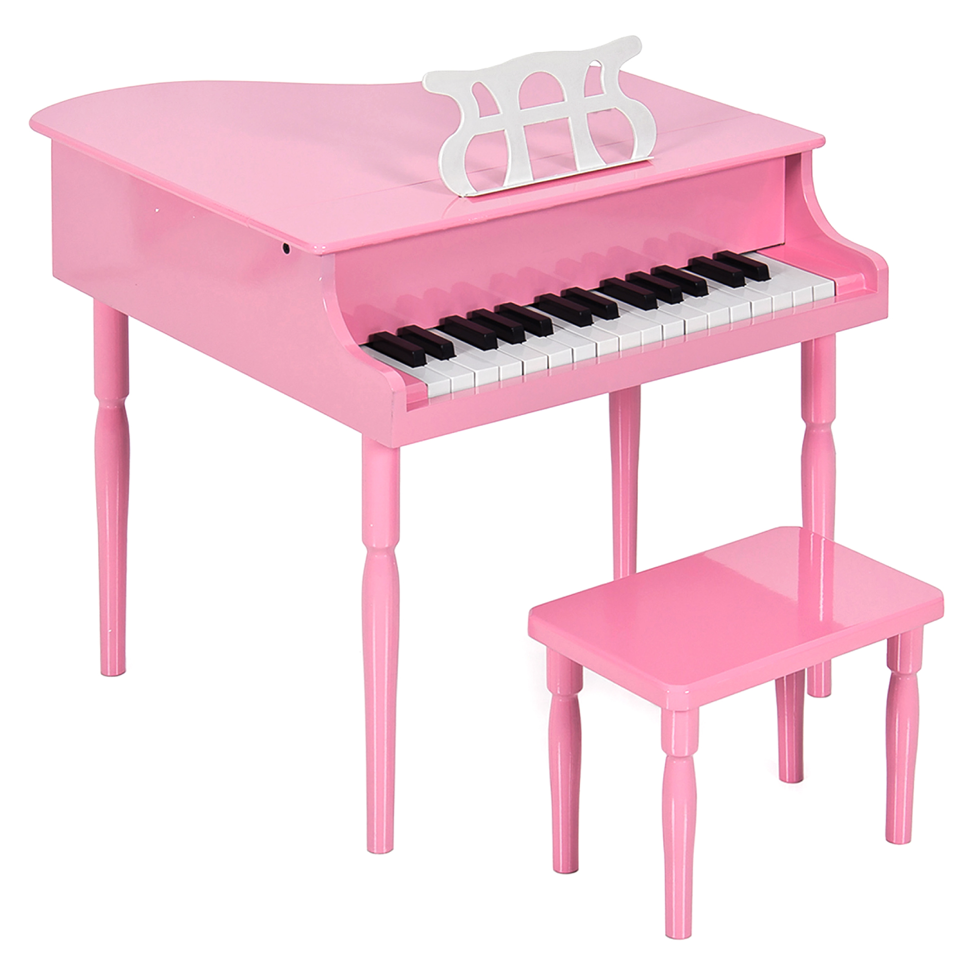 Kids Wooden 30-Key Mini Grand Piano w/ Lid, Bench, Foldable Music Rack, Song Book, Stickers - Pink - Best Choice Products Online