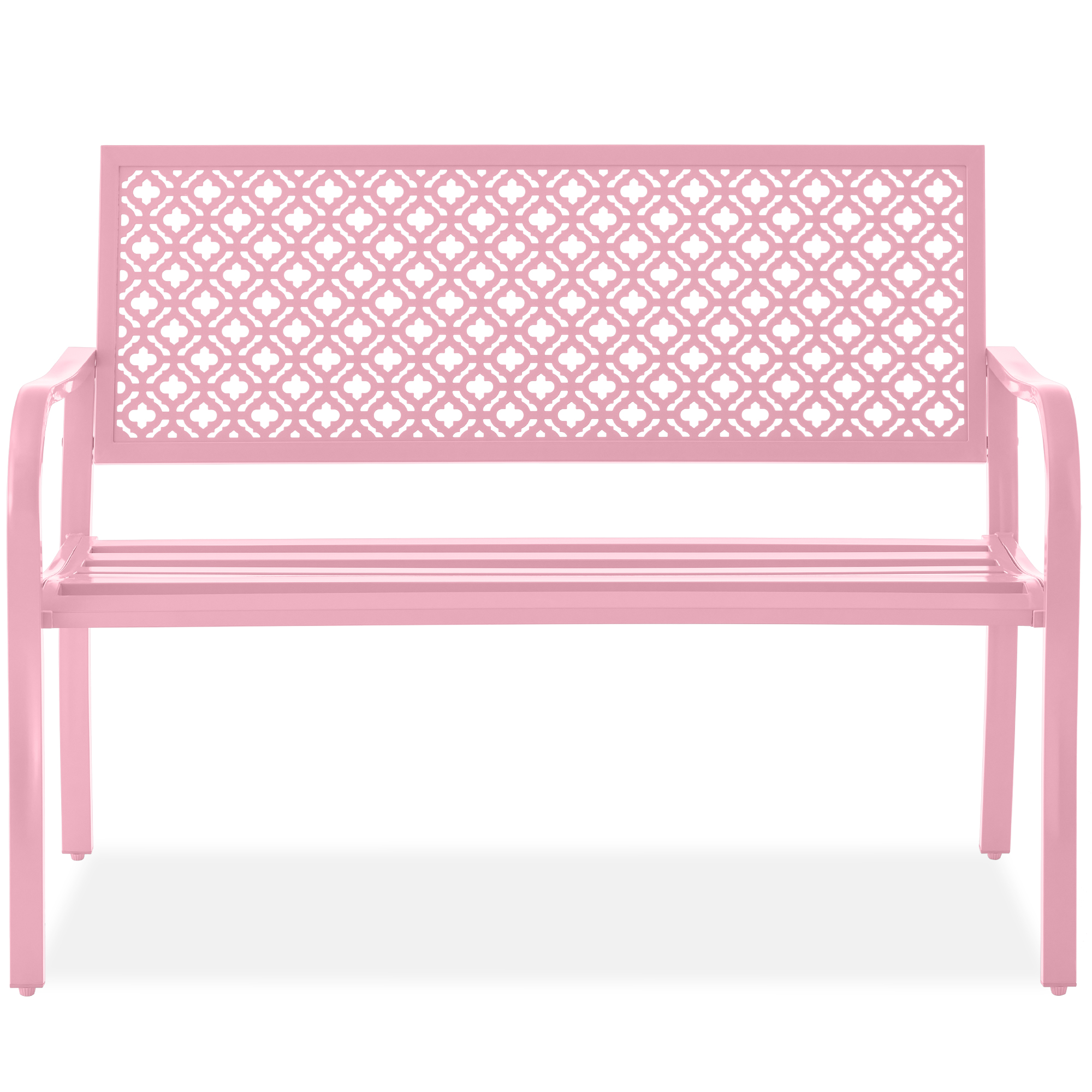Indoor Outdoor Steel Garden Patio Porch Bench Furniture w/ Geometric Backrest, 790lb Capacity - Pink - Best Choice Products Online