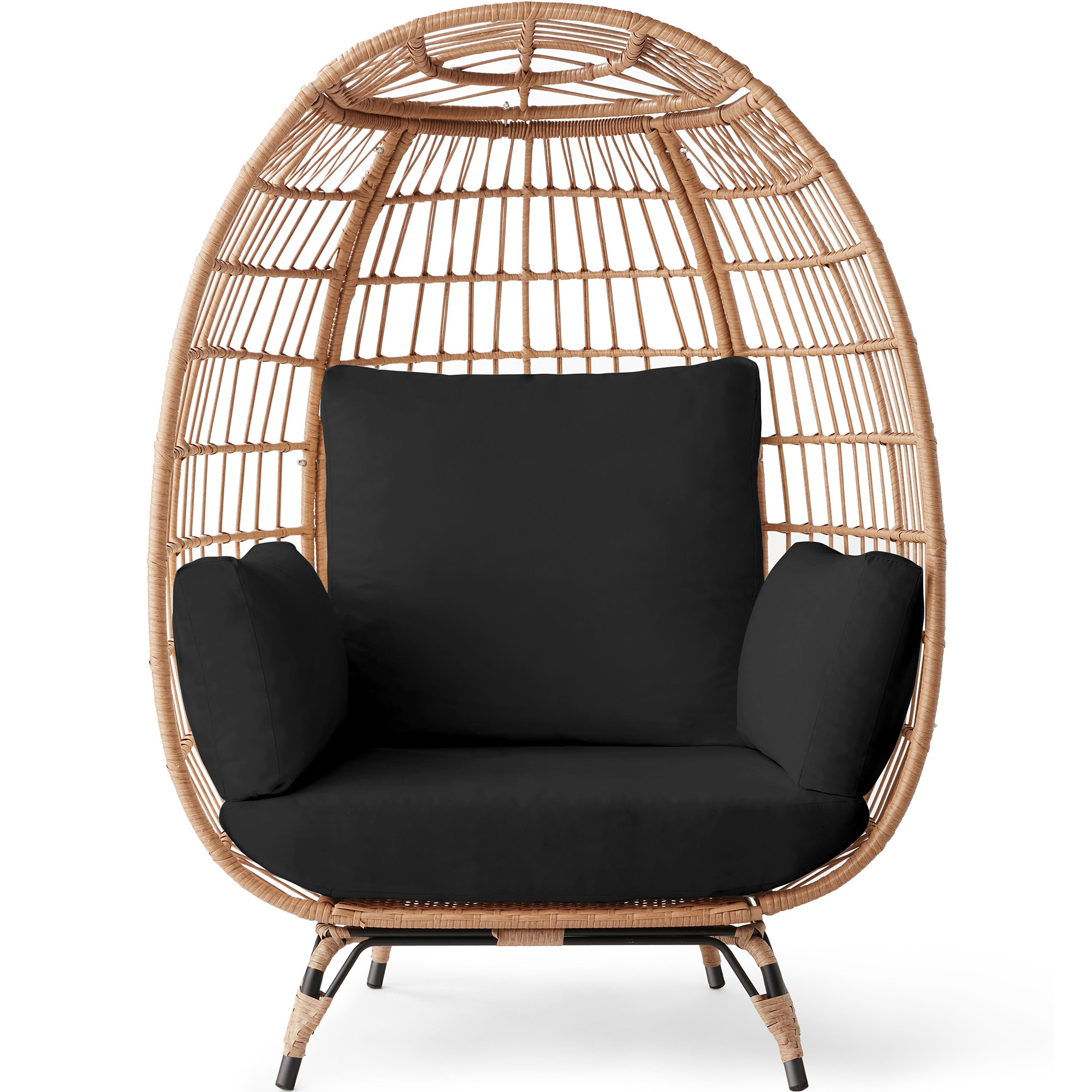 Wicker Egg Chair Oversized Indoor Outdoor Patio Lounger w/ Steel Frame, 440lb Capacity - Black - Best Choice Products Online